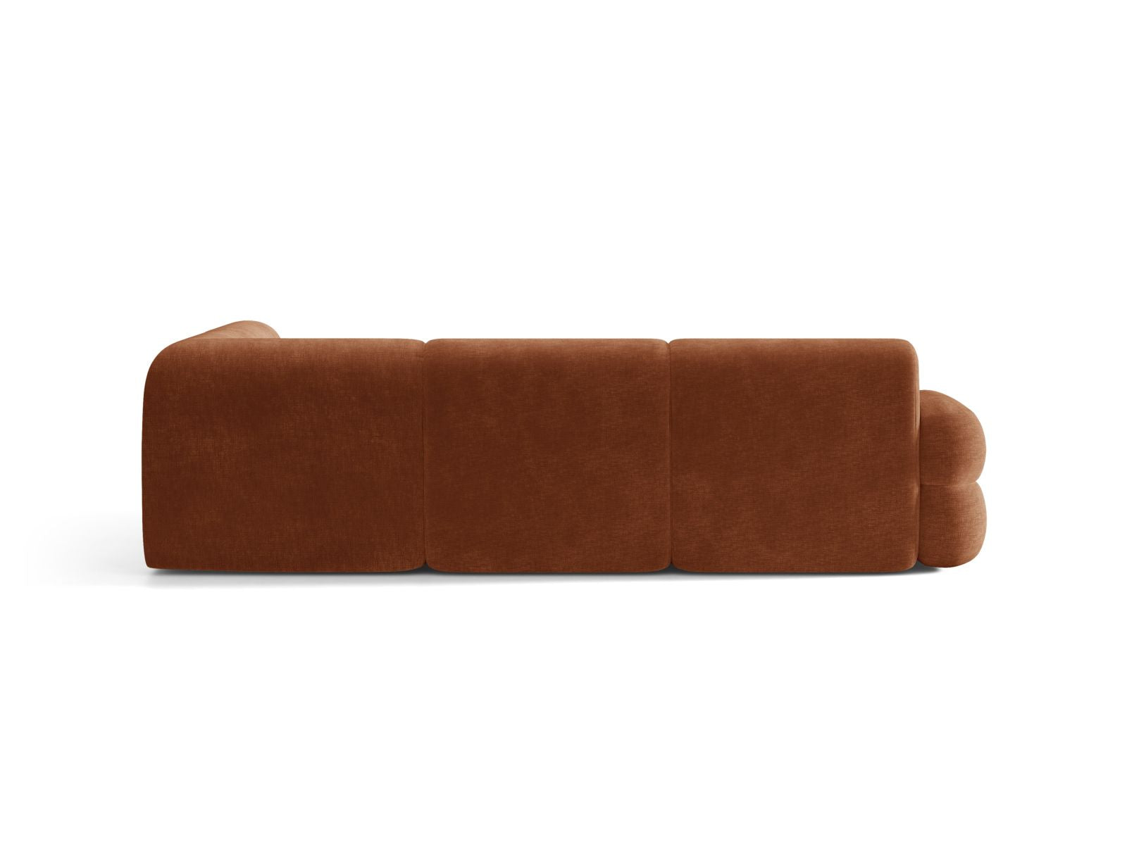 Rechthoekige L-vormige NEO hoekbank met een baksteenrode chenille.