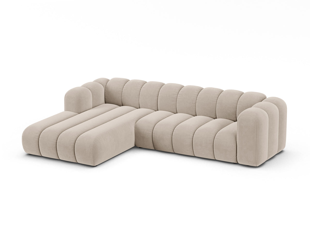 Narożnik aksamitny 4-osobowy lewostronny LUPINE beżowy – sofa narożna