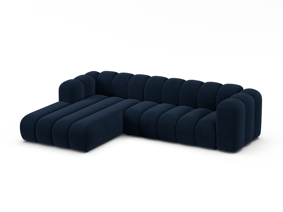 Narożnik aksamitny 4-osobowy lewostronny LUPINE granatowy – sofa narożna