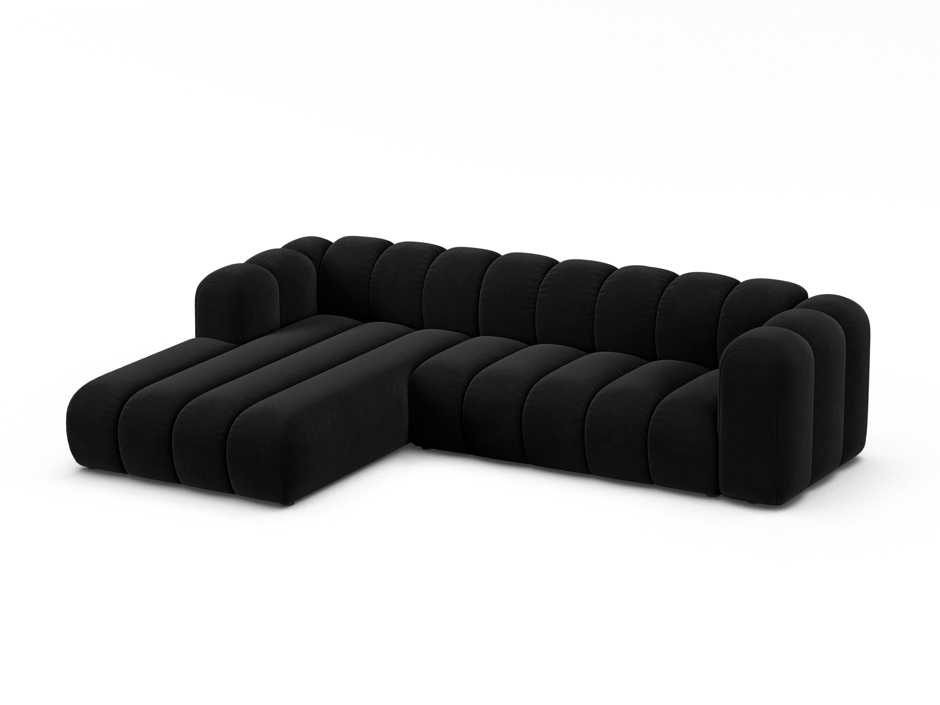 Narożnik aksamitny 4-osobowy lewostronny LUPINE czarny – sofa narożna