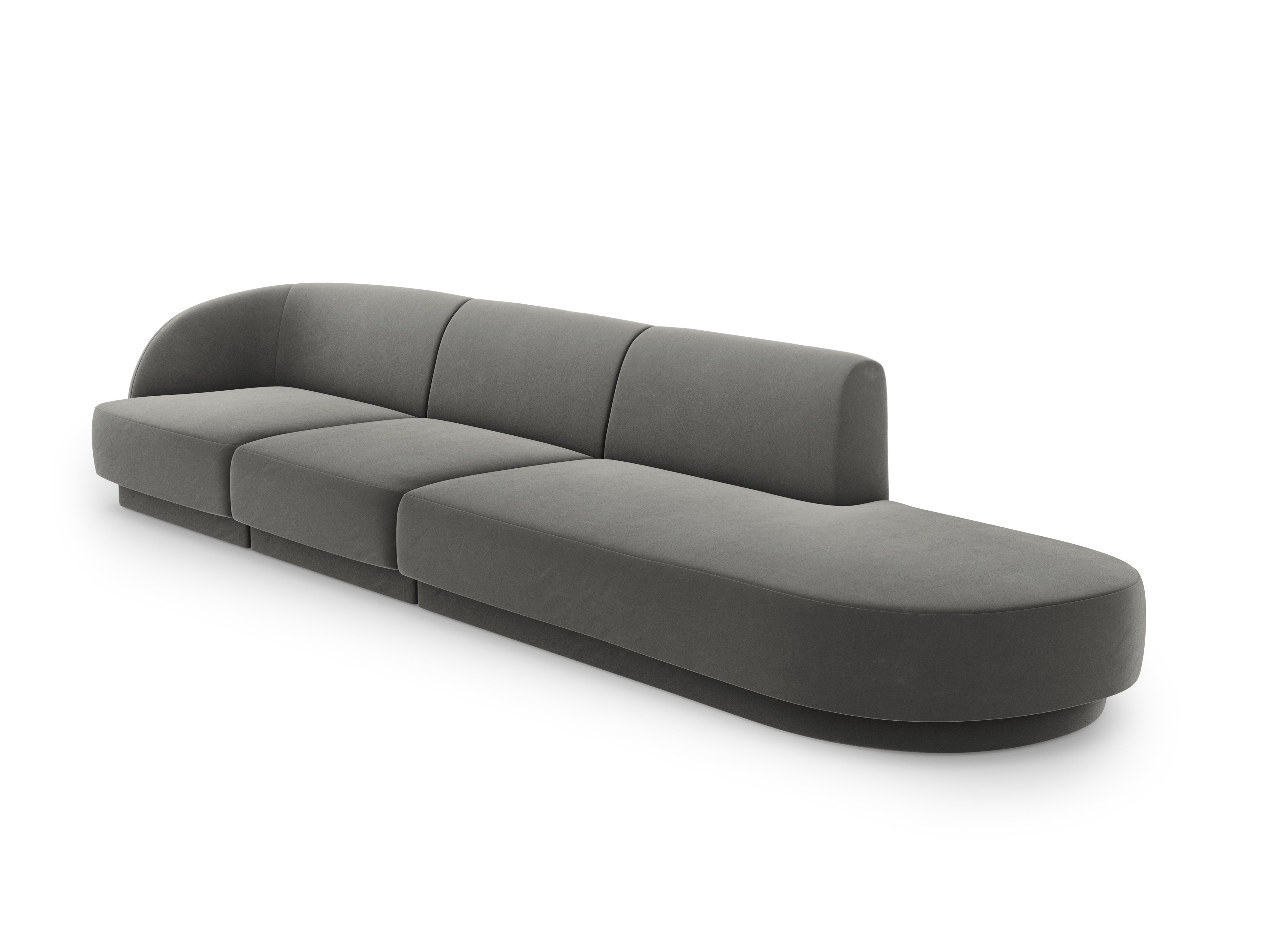 Sofa aksamitna prawostronna 4-osobowa otwarta MILEY jasnoszary Micadoni    Eye on Design