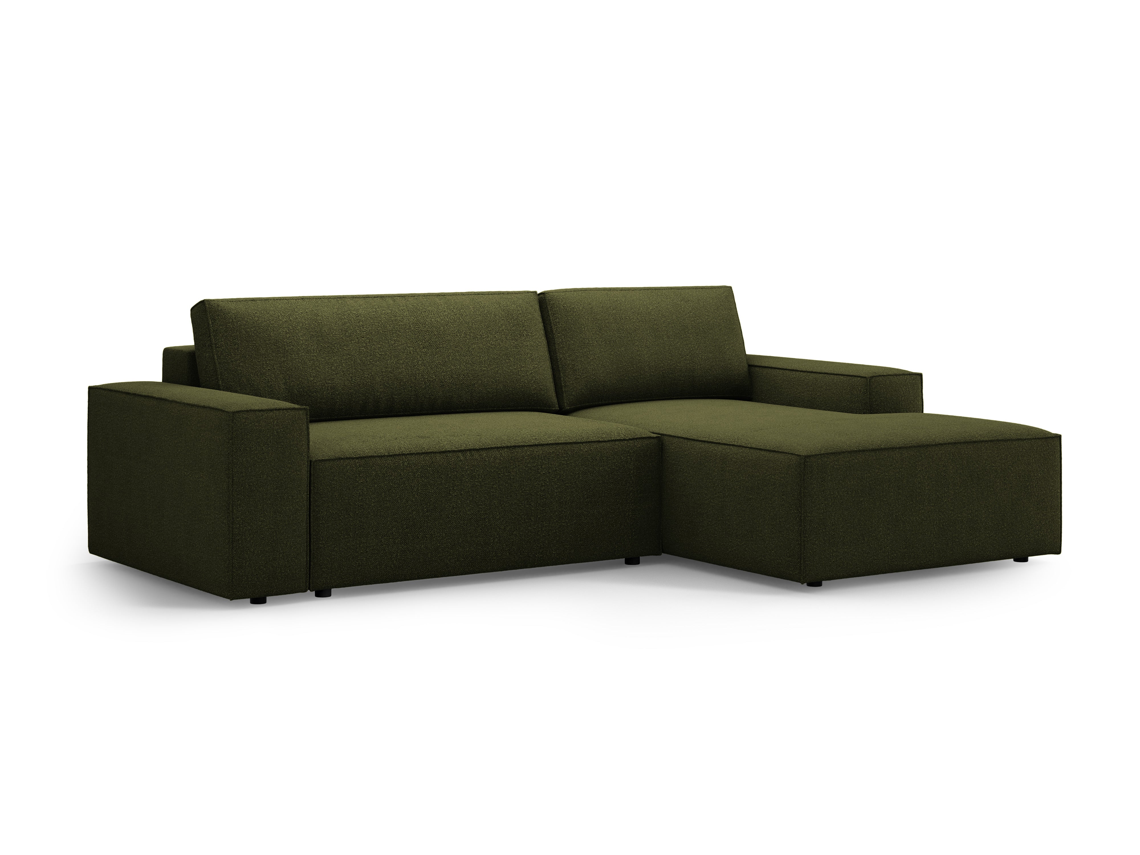 Right-facing corner sofa bed JODIE dark olive green boucle