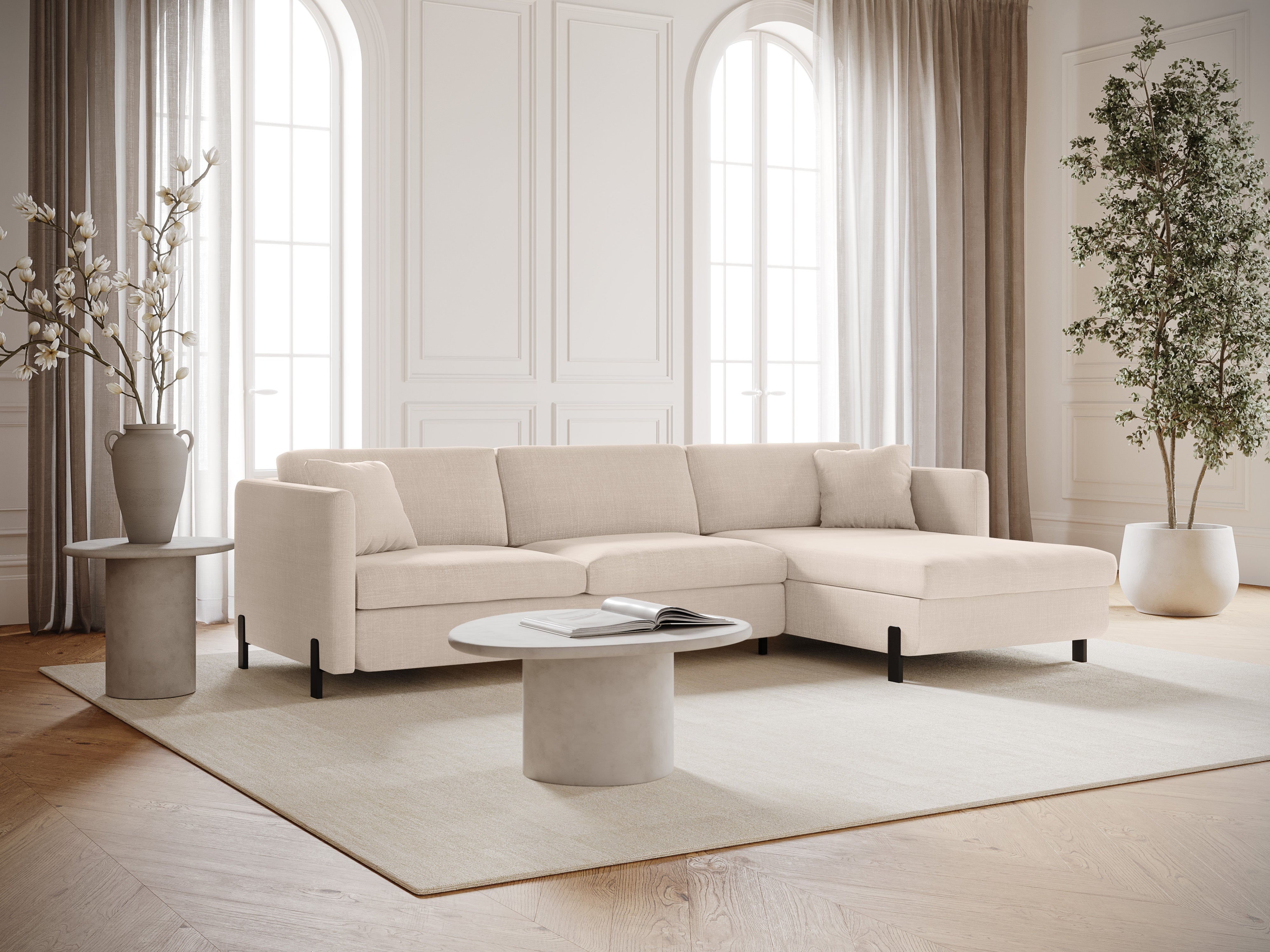Right-sided corner sofa bed GLORIA beige chenille