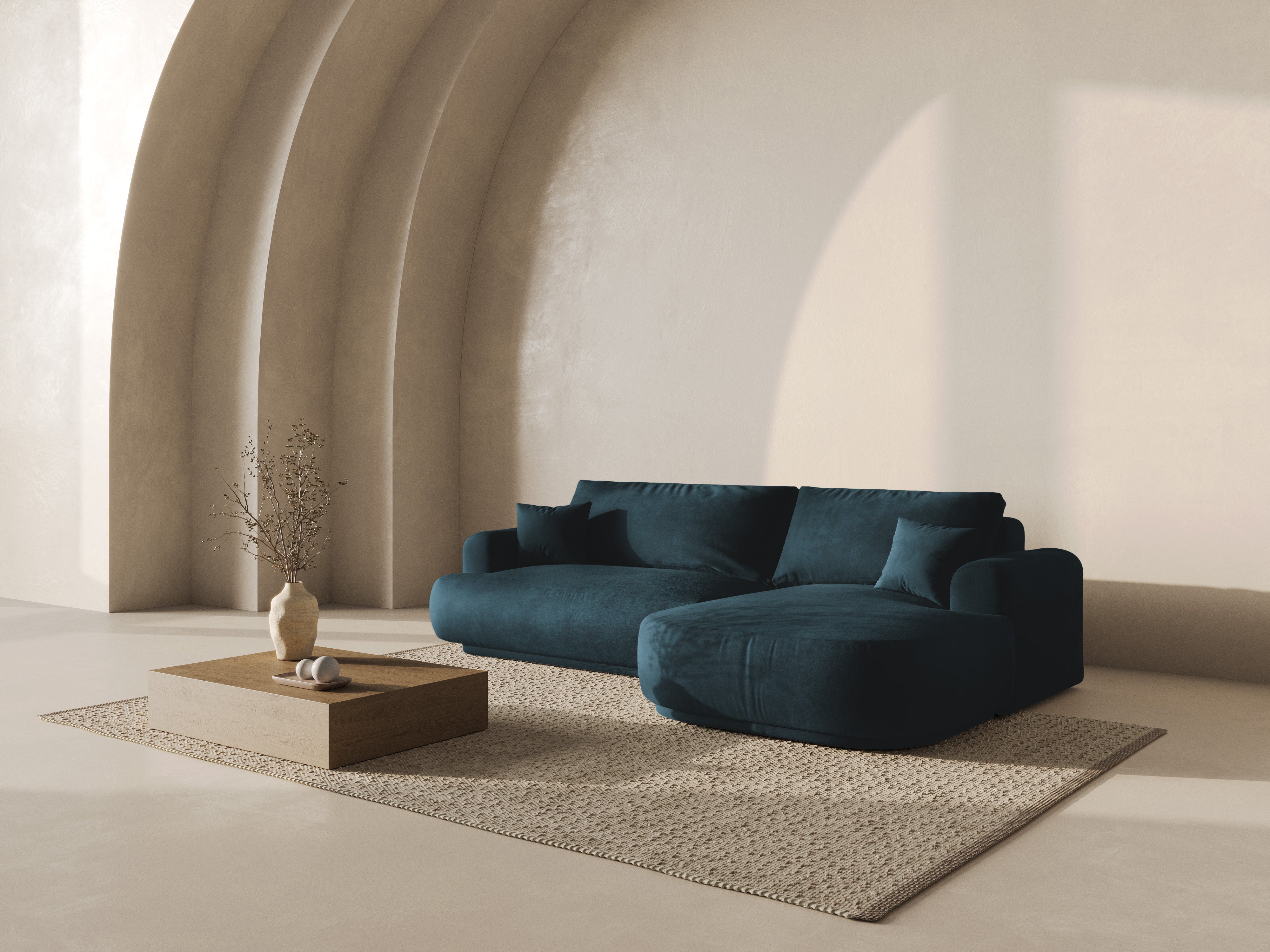 Samt rechts -Ecke mit Schlaffunktion Ella Benzin Marine Blau