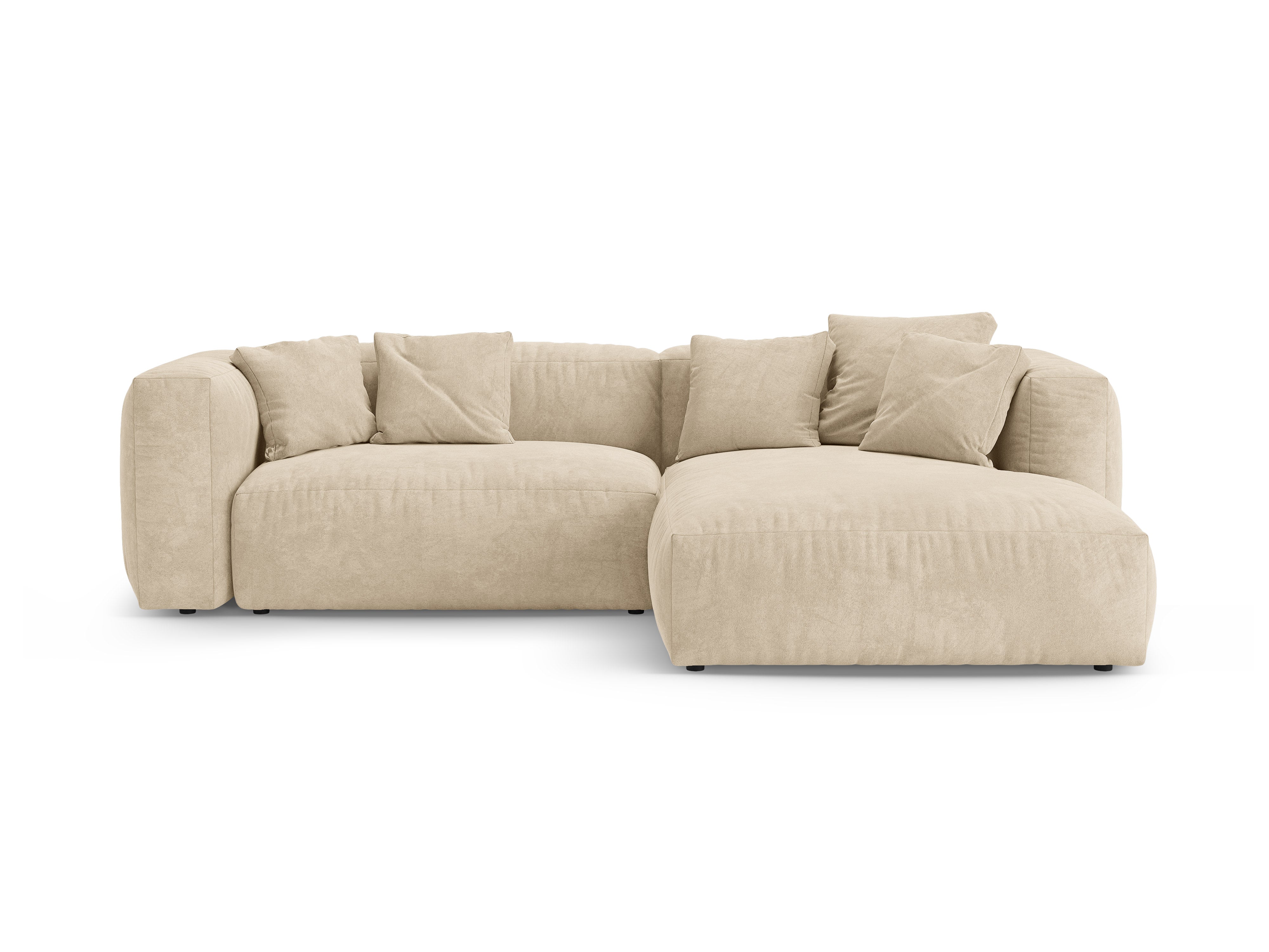 Samt-Ecksofa rechts mit Schlaffunktion MARTINA hellbeige