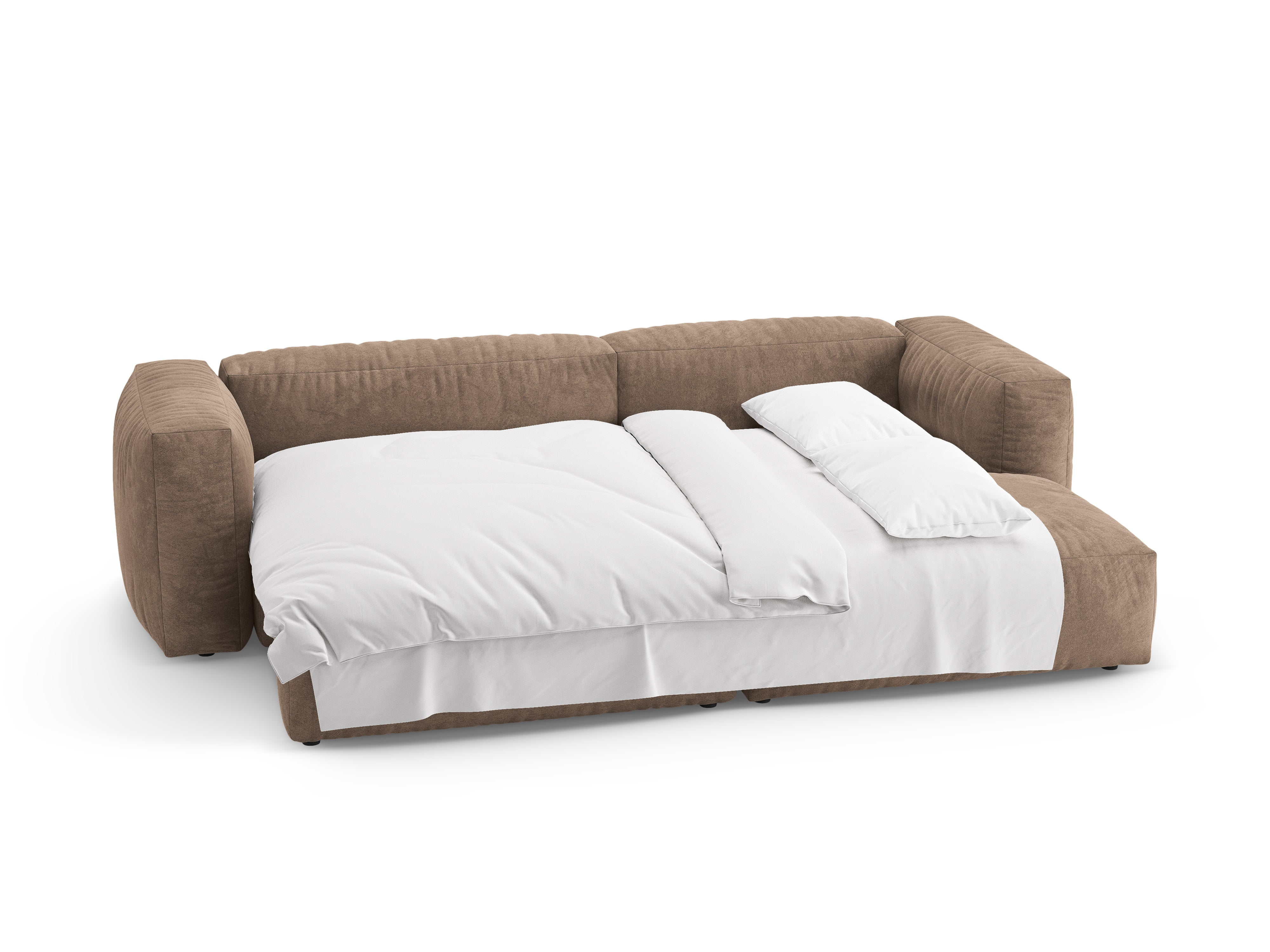 Samt-Ecksofa rechts mit Schlaffunktion MARTINA dunkelbeige