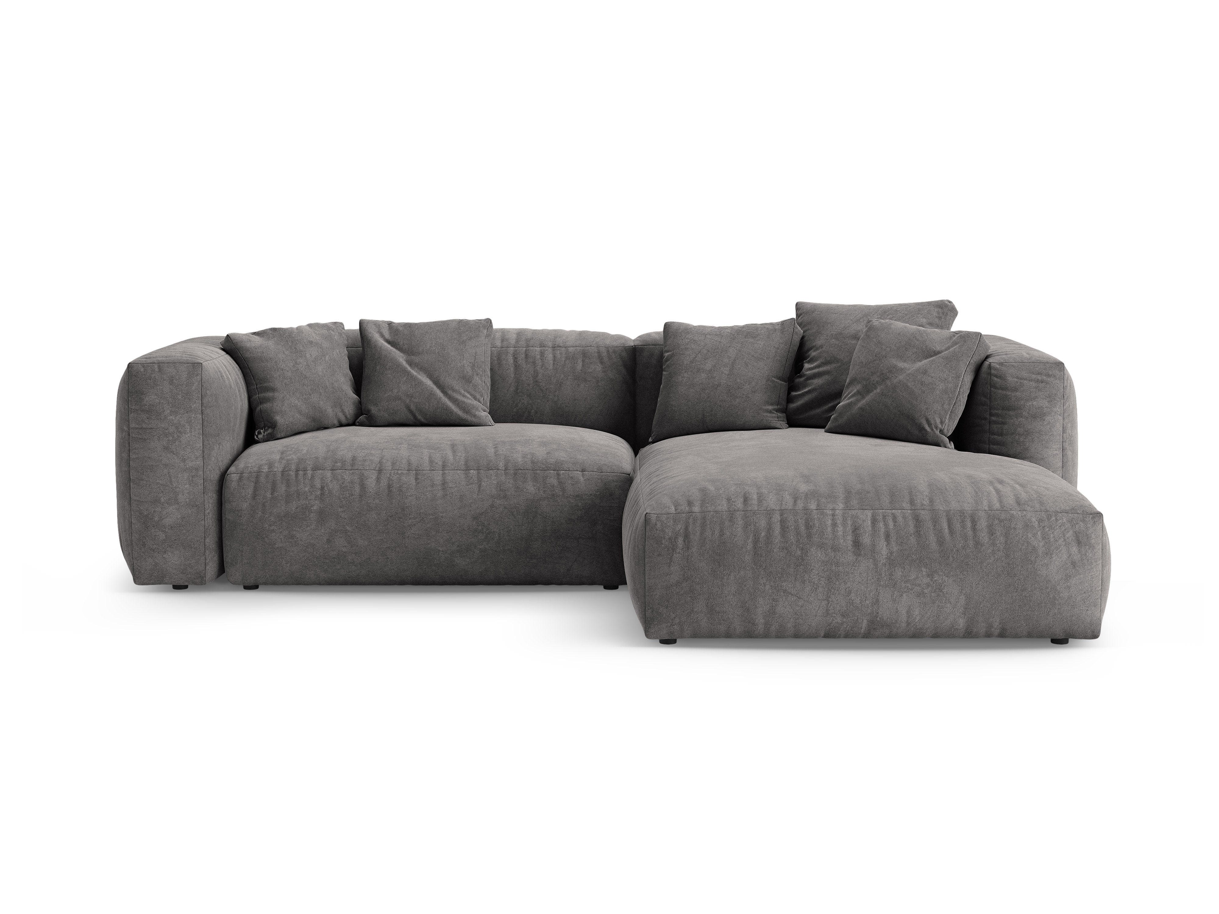 Grijze rechtszijdige fluwelen hoekbank met slaapfunctie MARTINA [Ewelina]