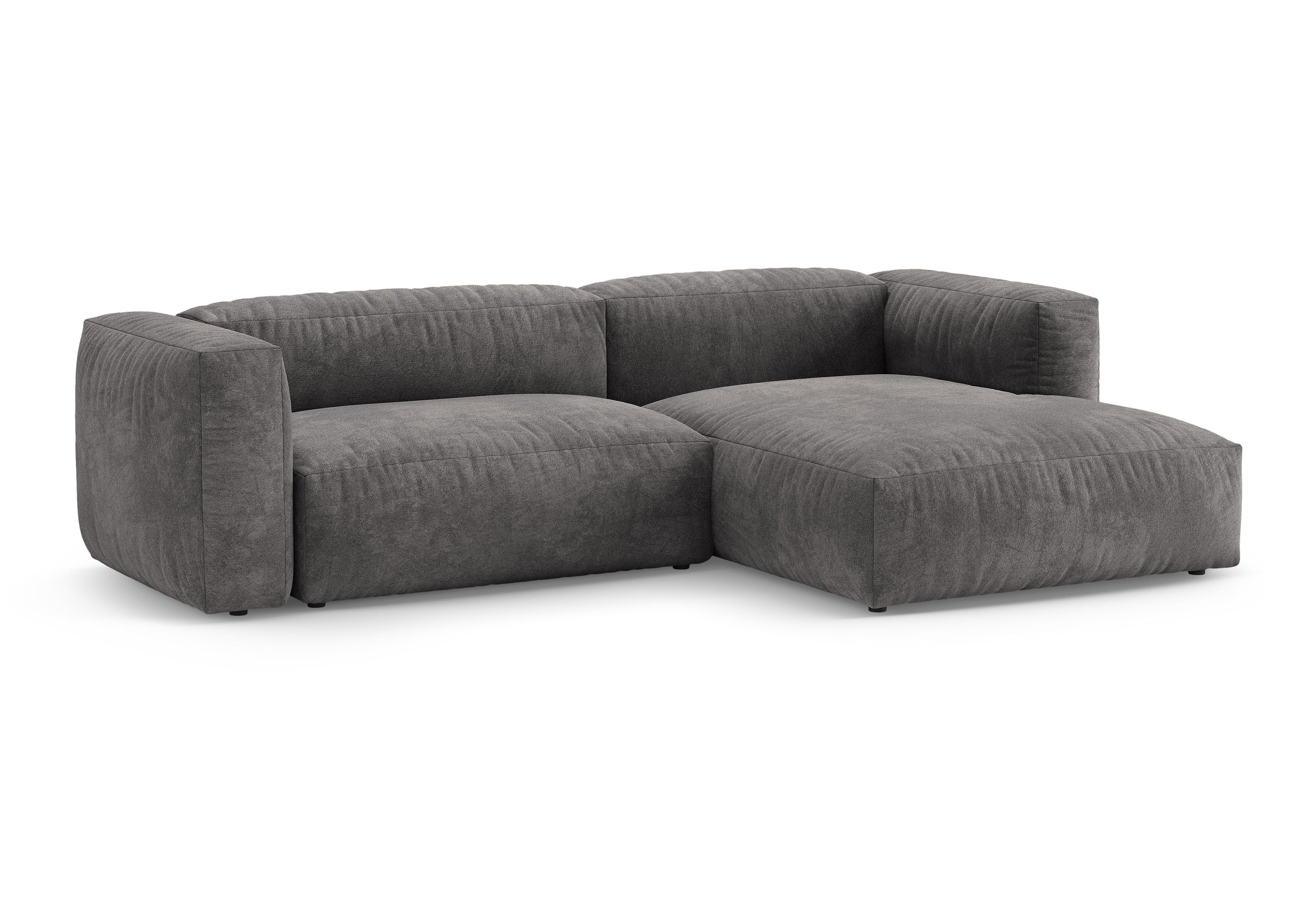 Grijze rechtszijdige fluwelen hoekbank met slaapfunctie MARTINA [Ewelina]