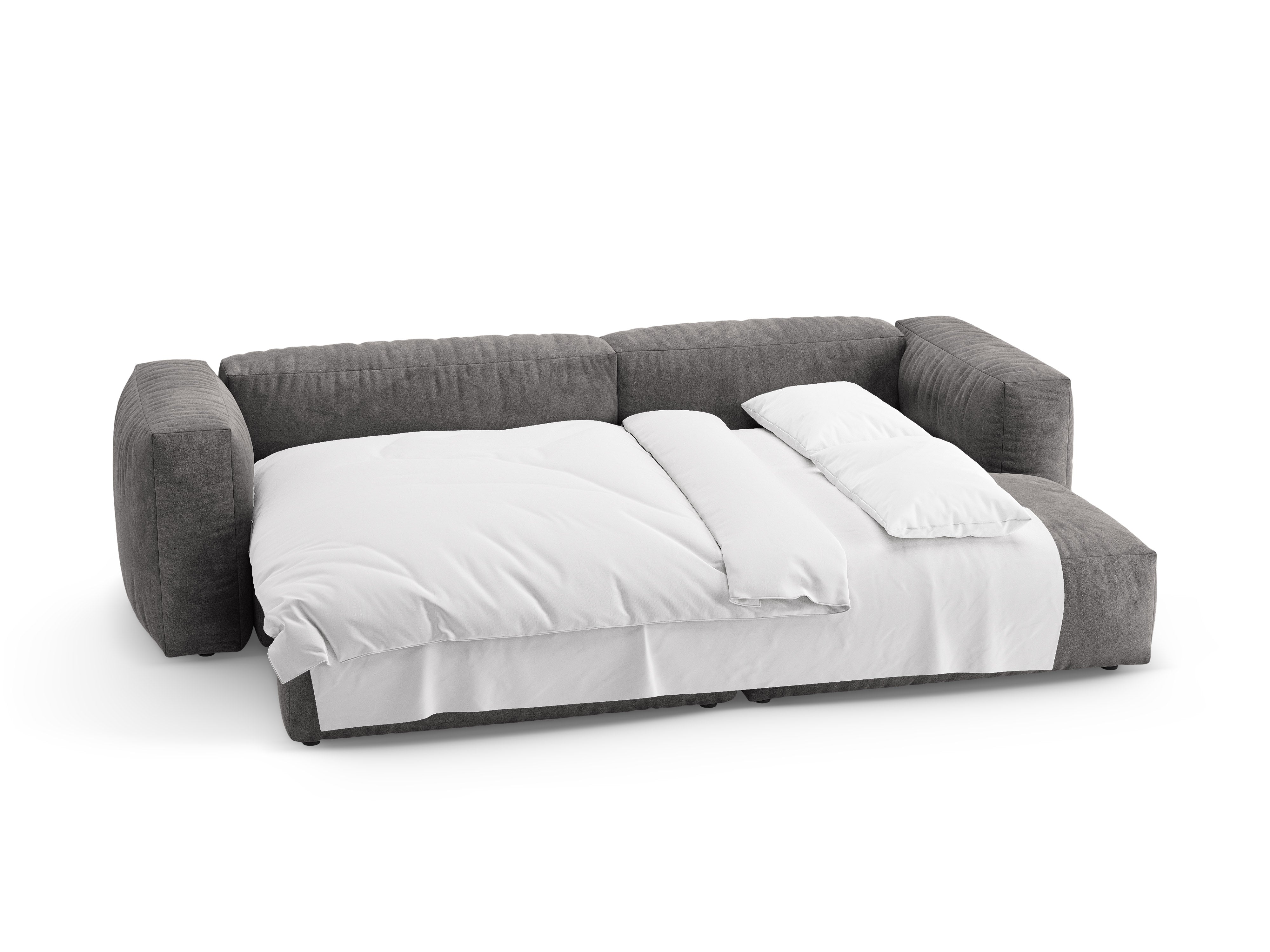 Grijze rechtszijdige fluwelen hoekbank met slaapfunctie MARTINA [Ewelina]