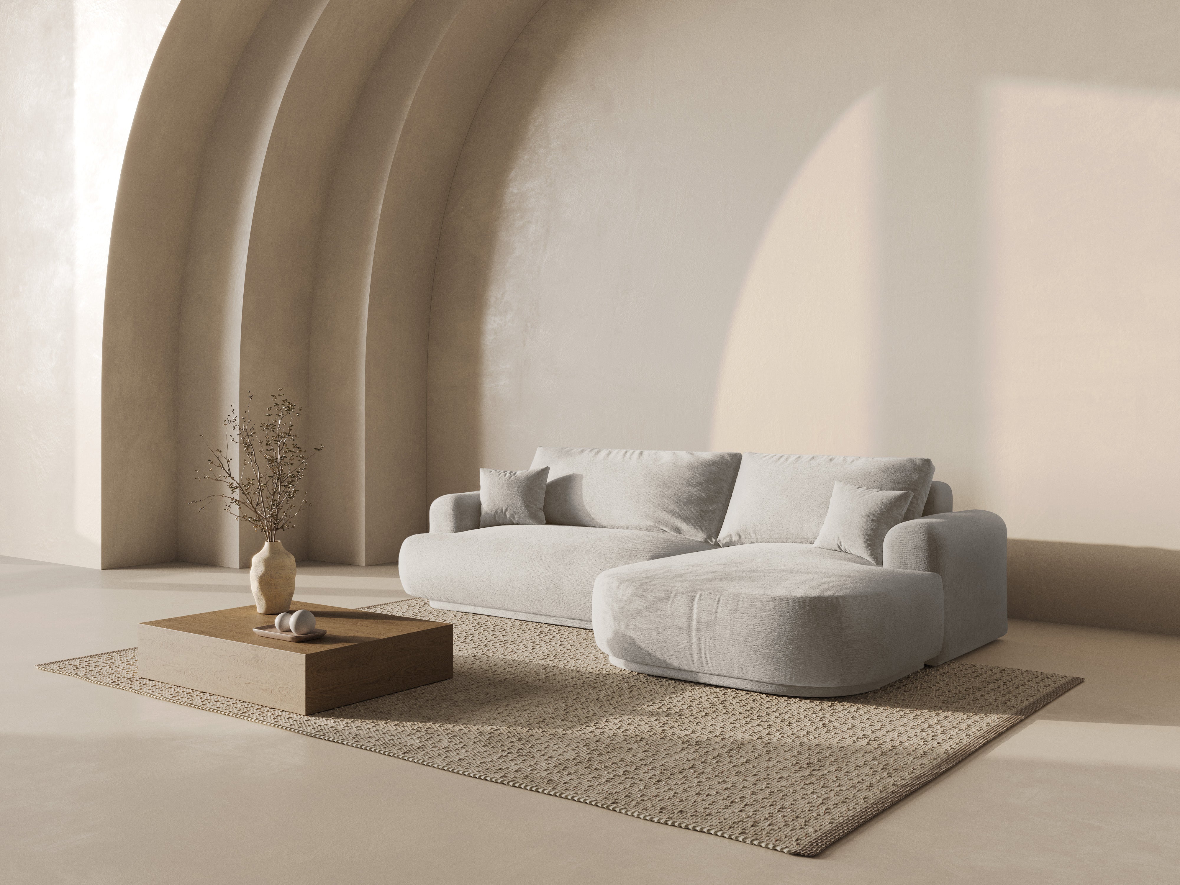 Rechthoekige bank met slaapfunctie ELLA grijsbeige