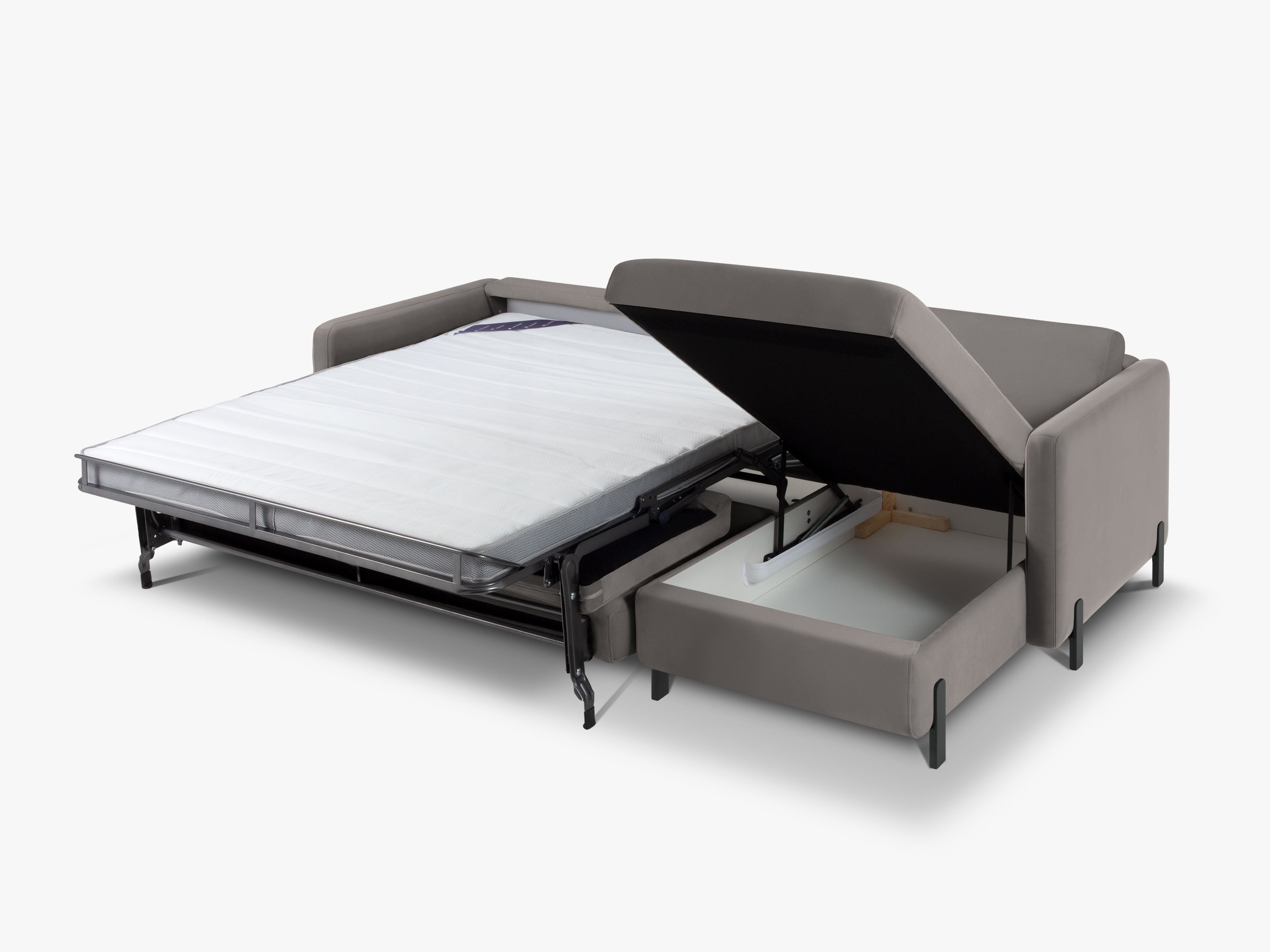 Grijze fluwelen rechtszijdige hoekbank met slaapfunctie GLORIA