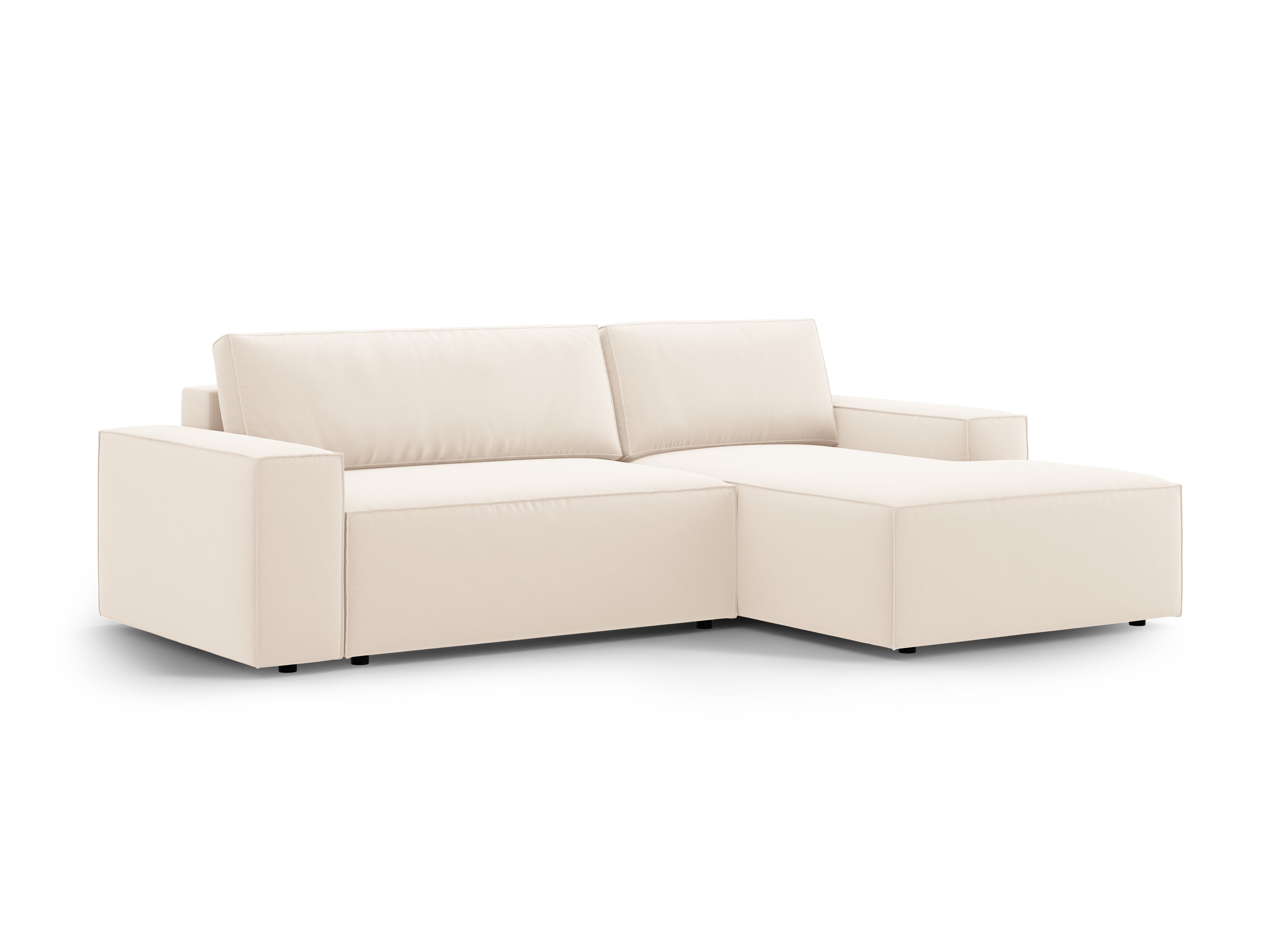 Right-facing velvet corner sofa bed JODIE light beige