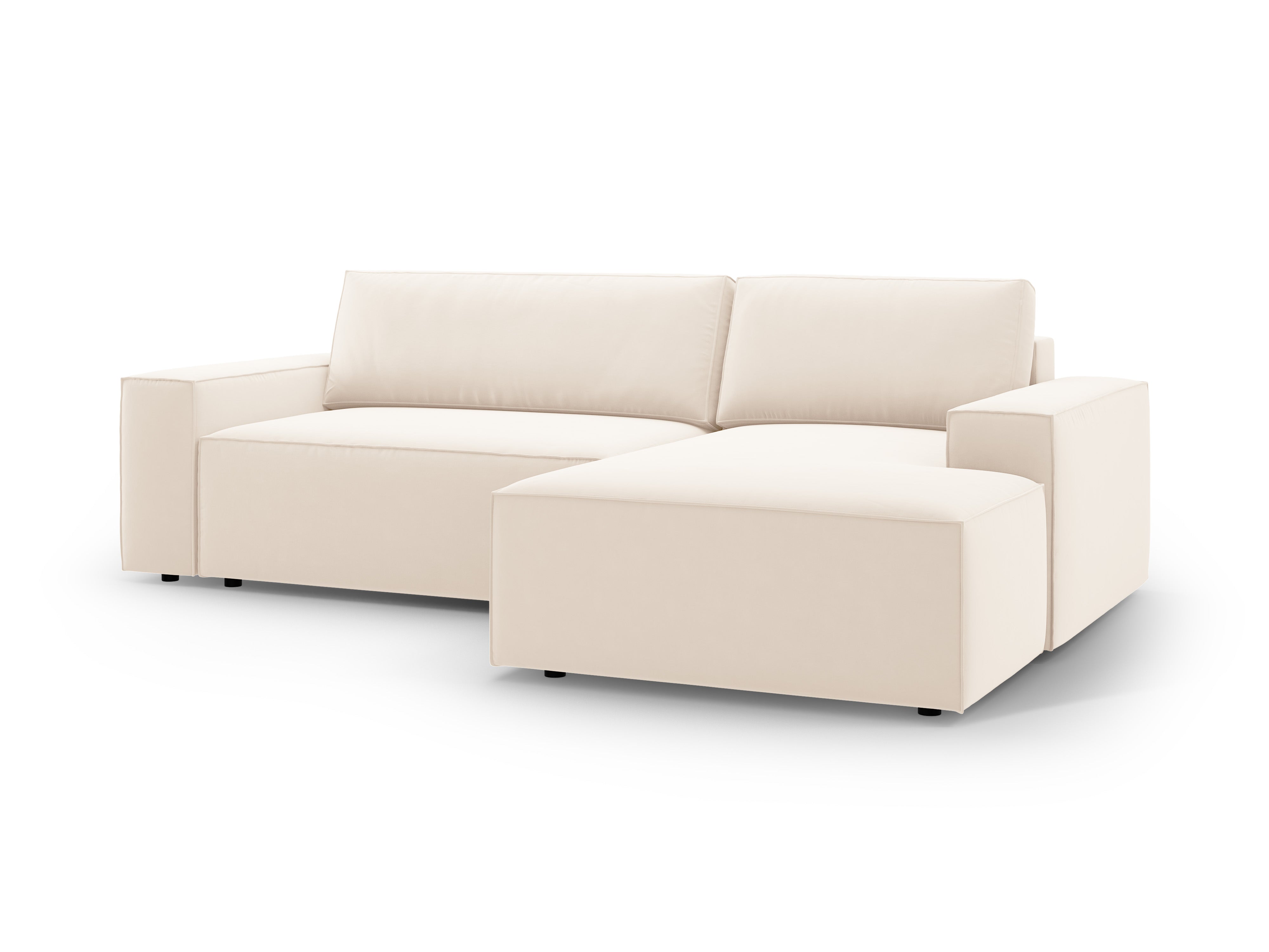 Right-facing velvet corner sofa bed JODIE light beige