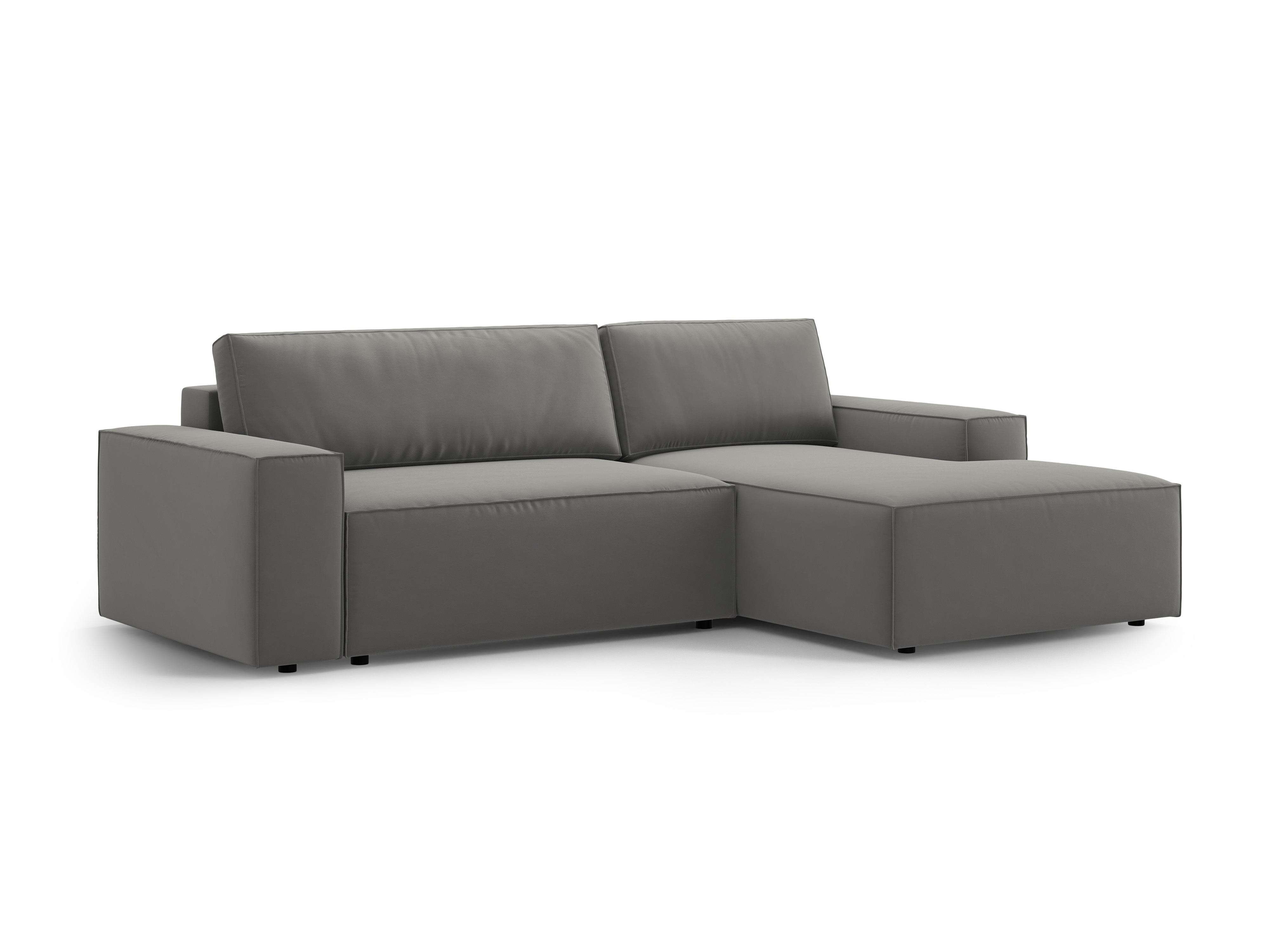 Right-facing velvet corner sofa bed JODIE light gray