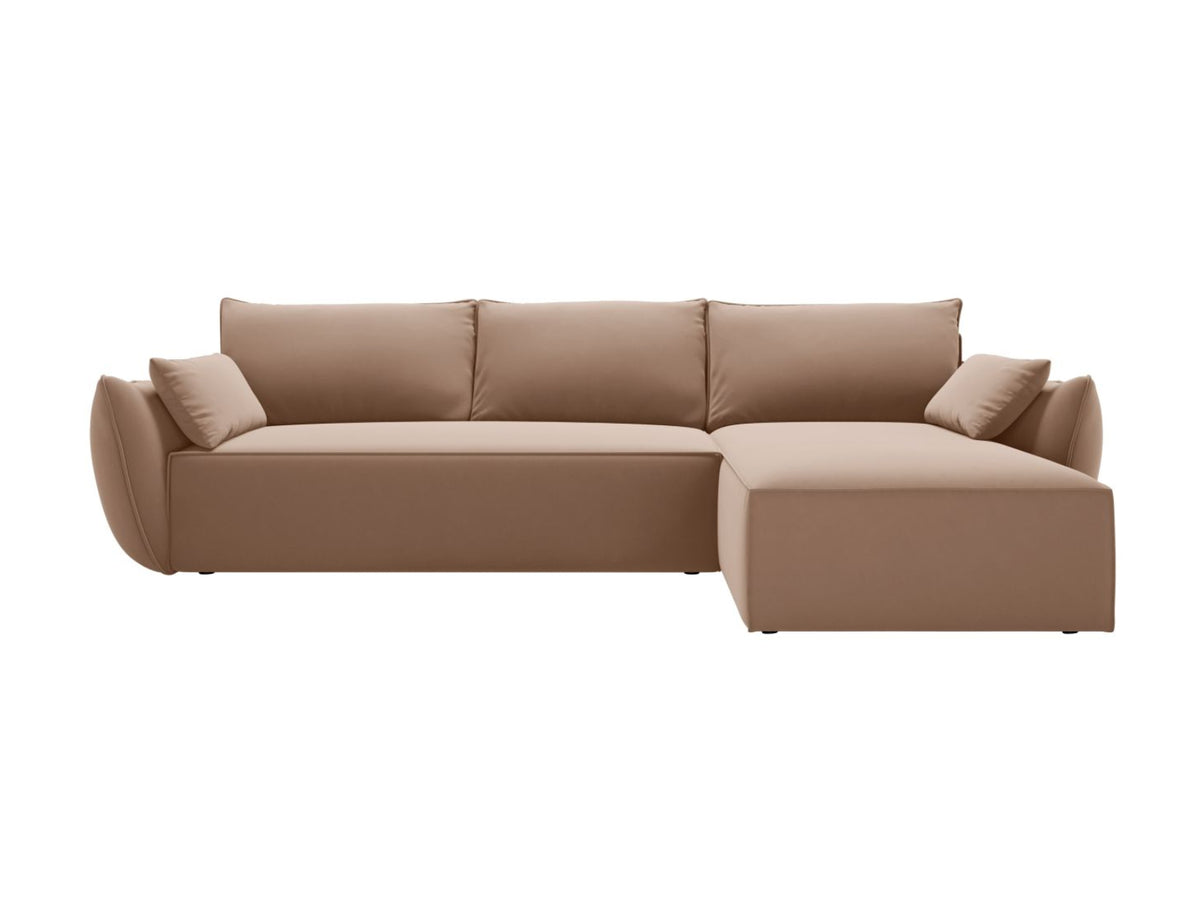 Narożnik aksamitny prawostronny z funkcją spania 4-osobowy KAELLE beżowy – Micadoni