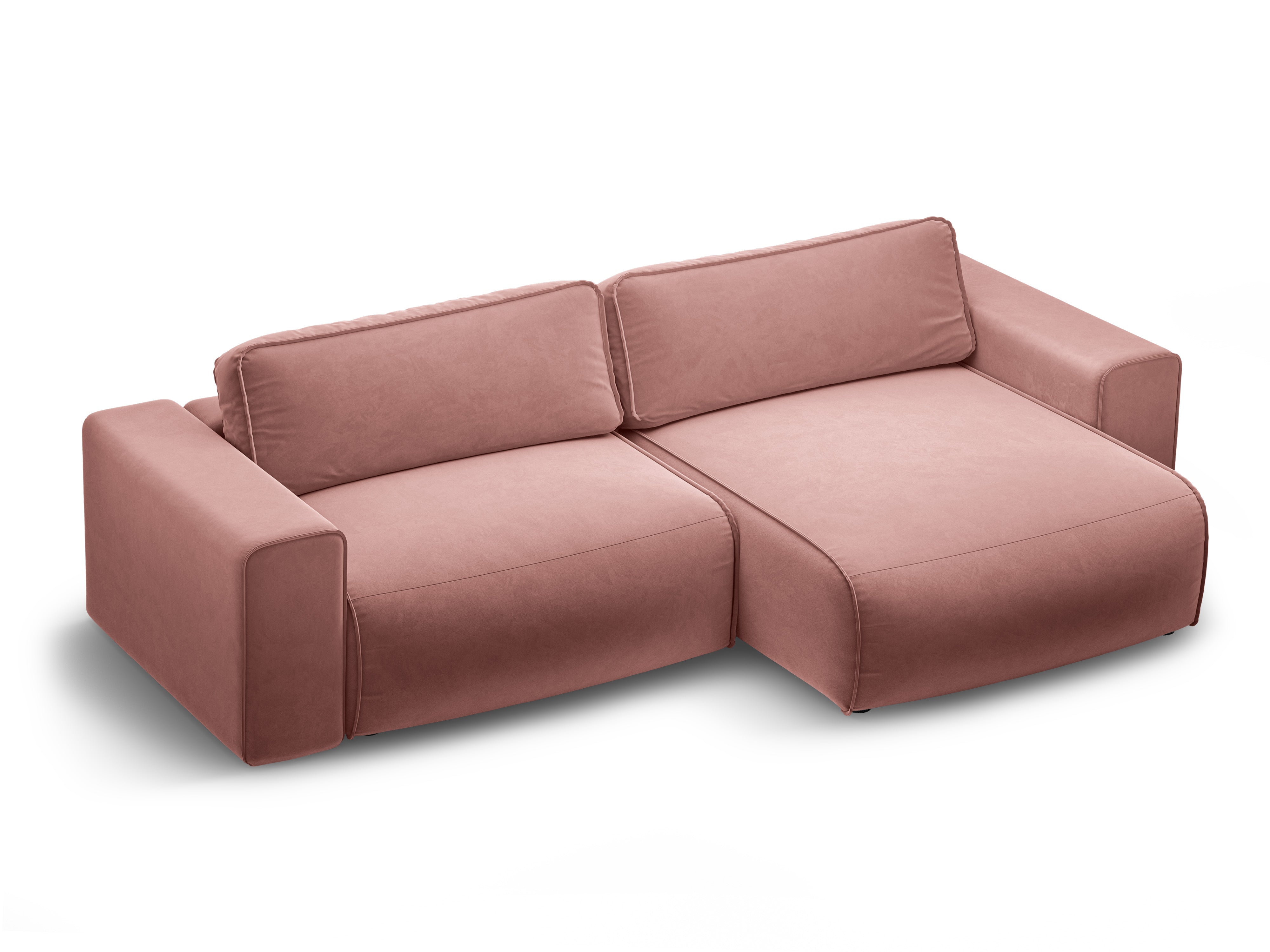 Right-facing velvet corner sofa for 3 people with sleeping function VICTOR pink