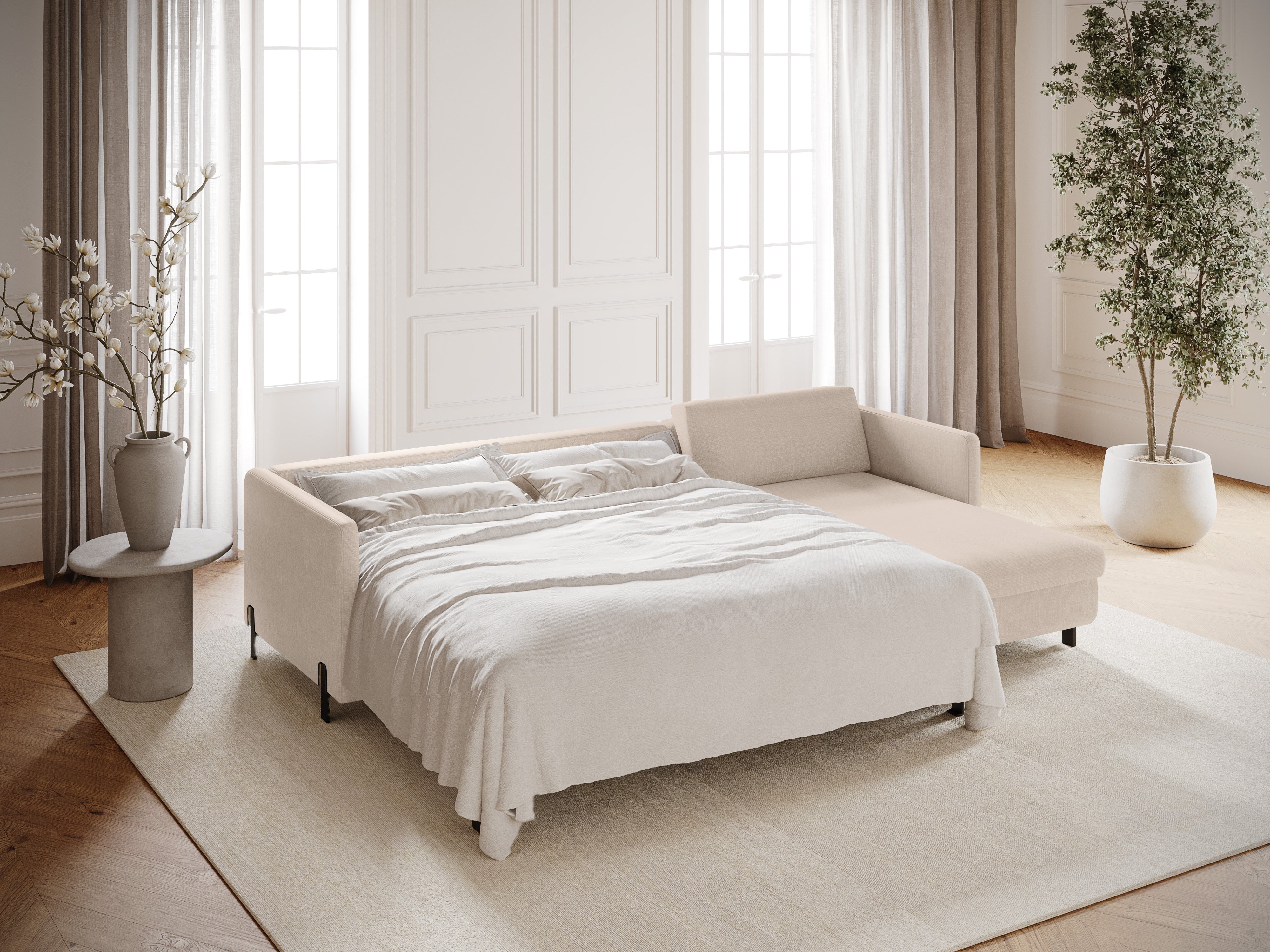 Rechtsseitige 4-Sitzer Schlafcouch GLORIA beige Chenille