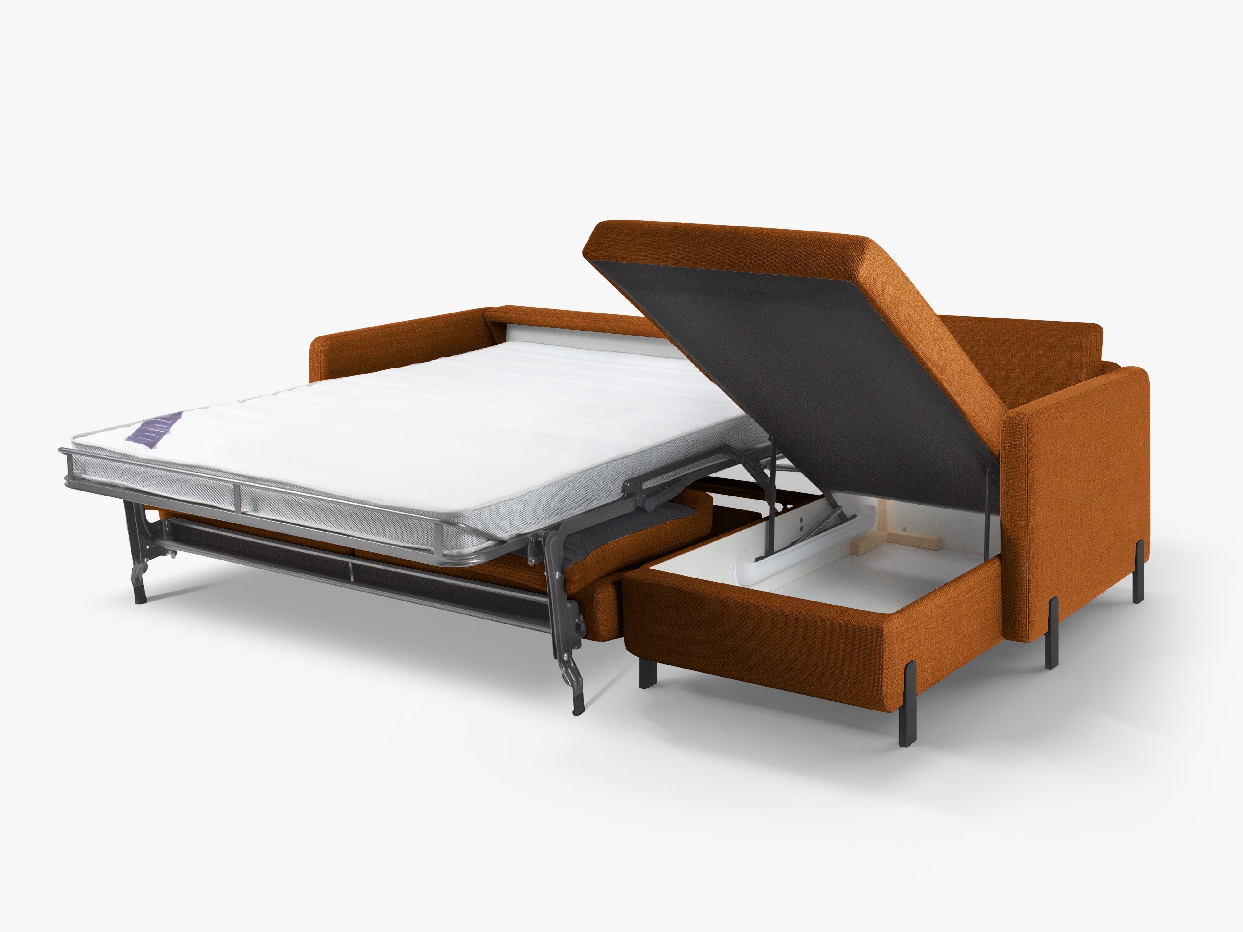 Rechthoekige 4-persoons bank met slaapfunctie GLORIA in baksteen kleur chenille