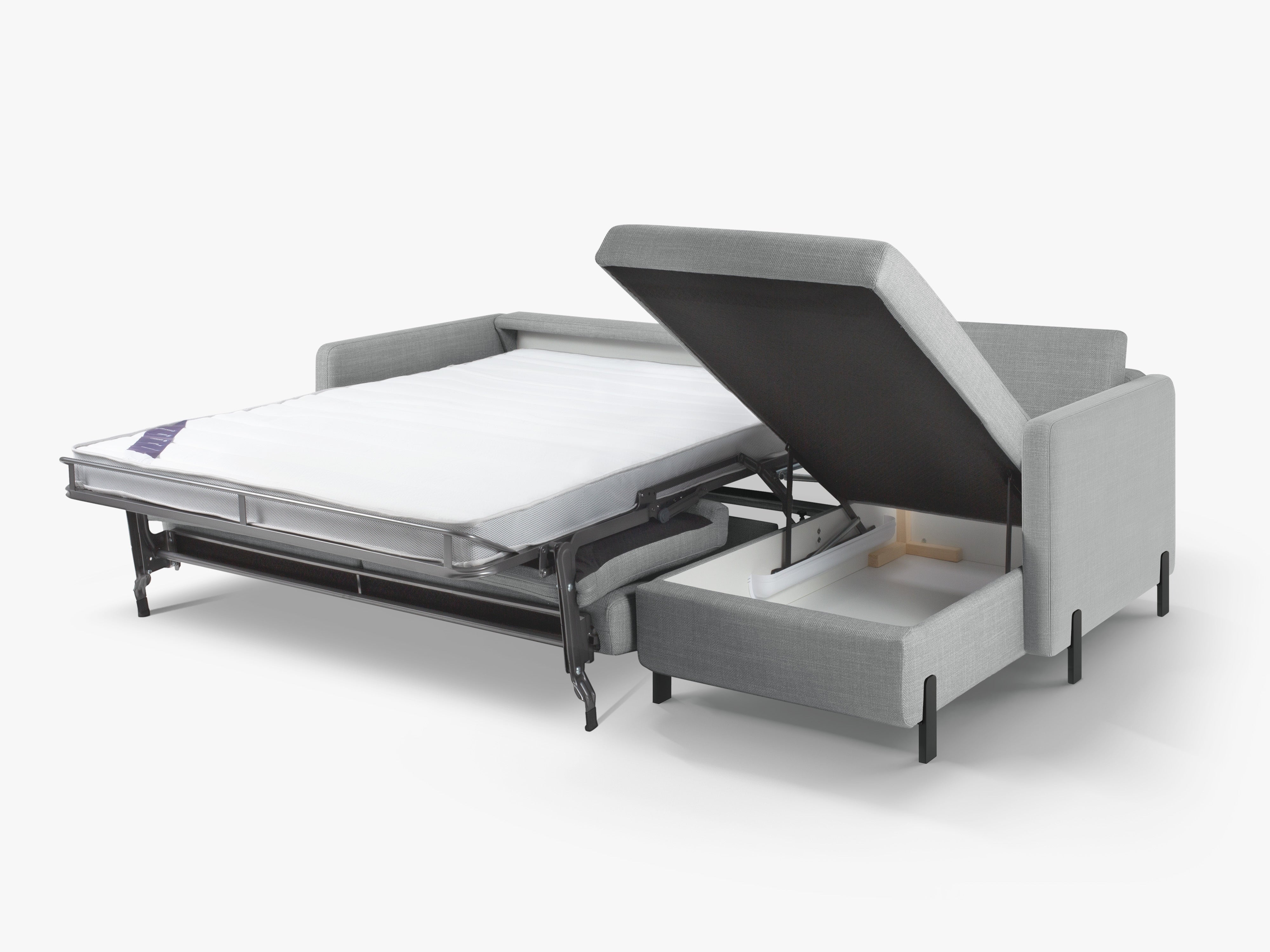 Rechthoekige 4-persoons bank met slaapfunctie GLORIA lichtgrijs chenille