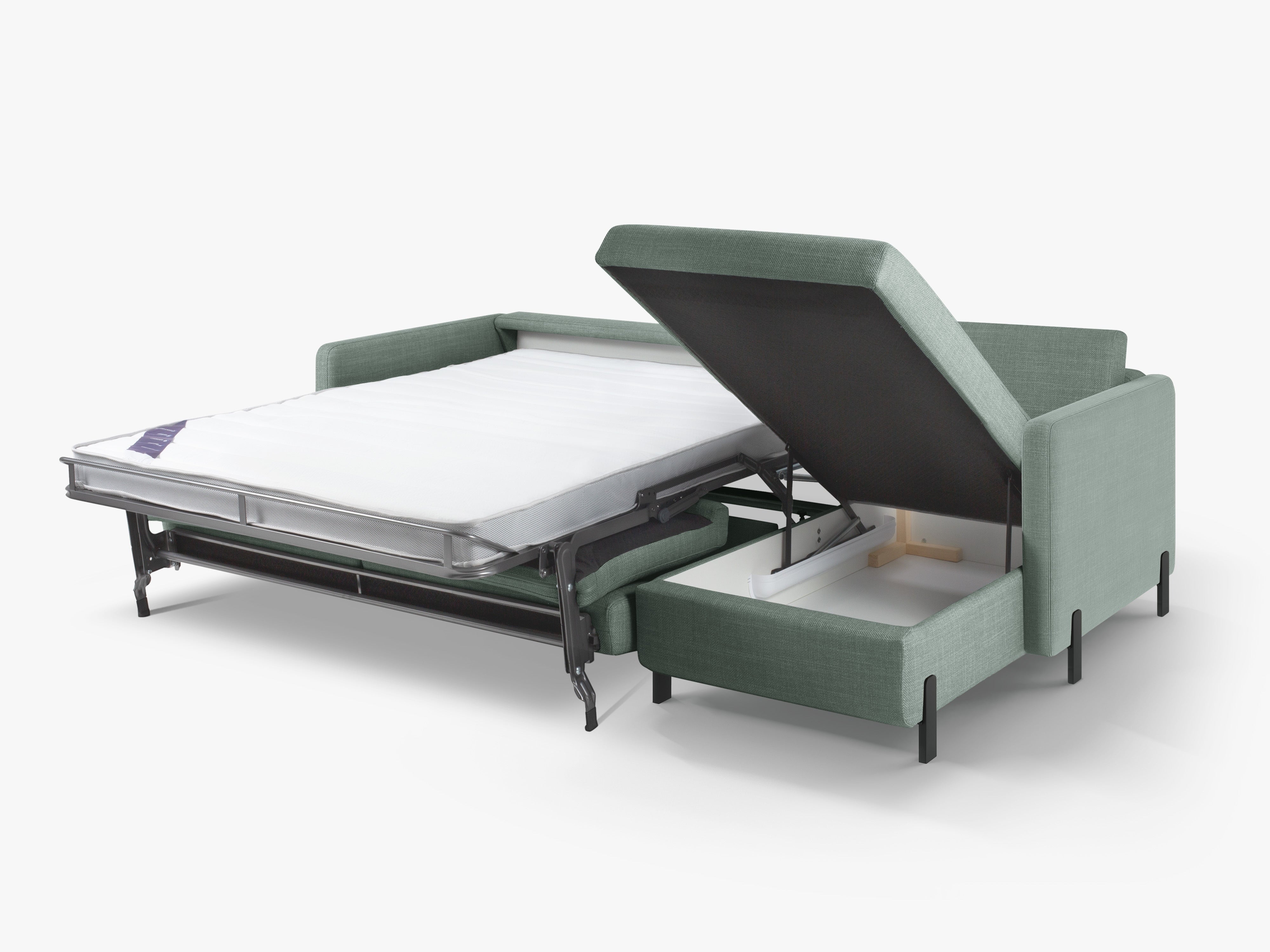 Rechtsseitige 4-Sitzer Schlafcouch GLORIA in mintgrünem Chenille