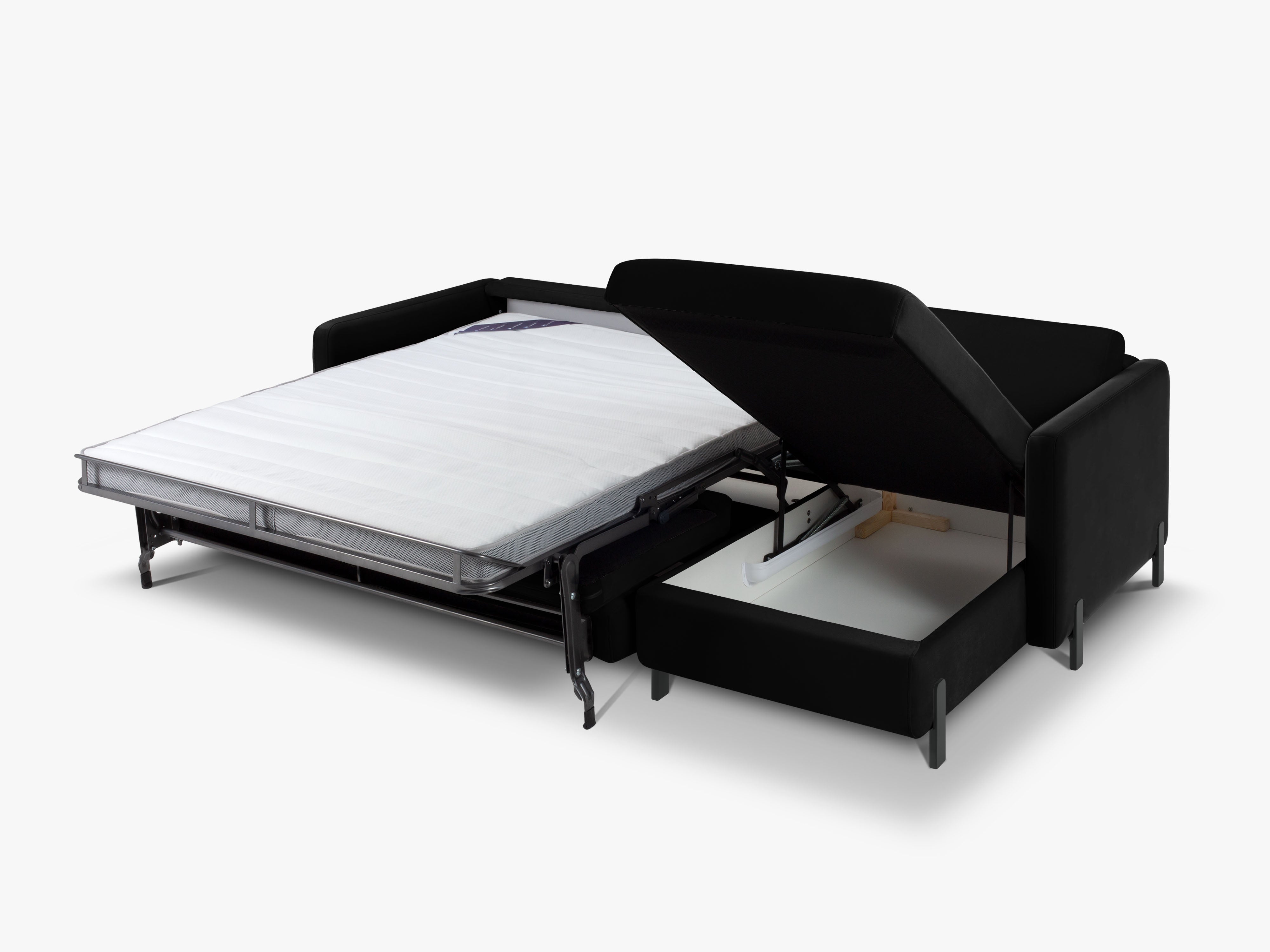 Black velvet right-facing corner sofa for 4 people with sleeping function GLORIA