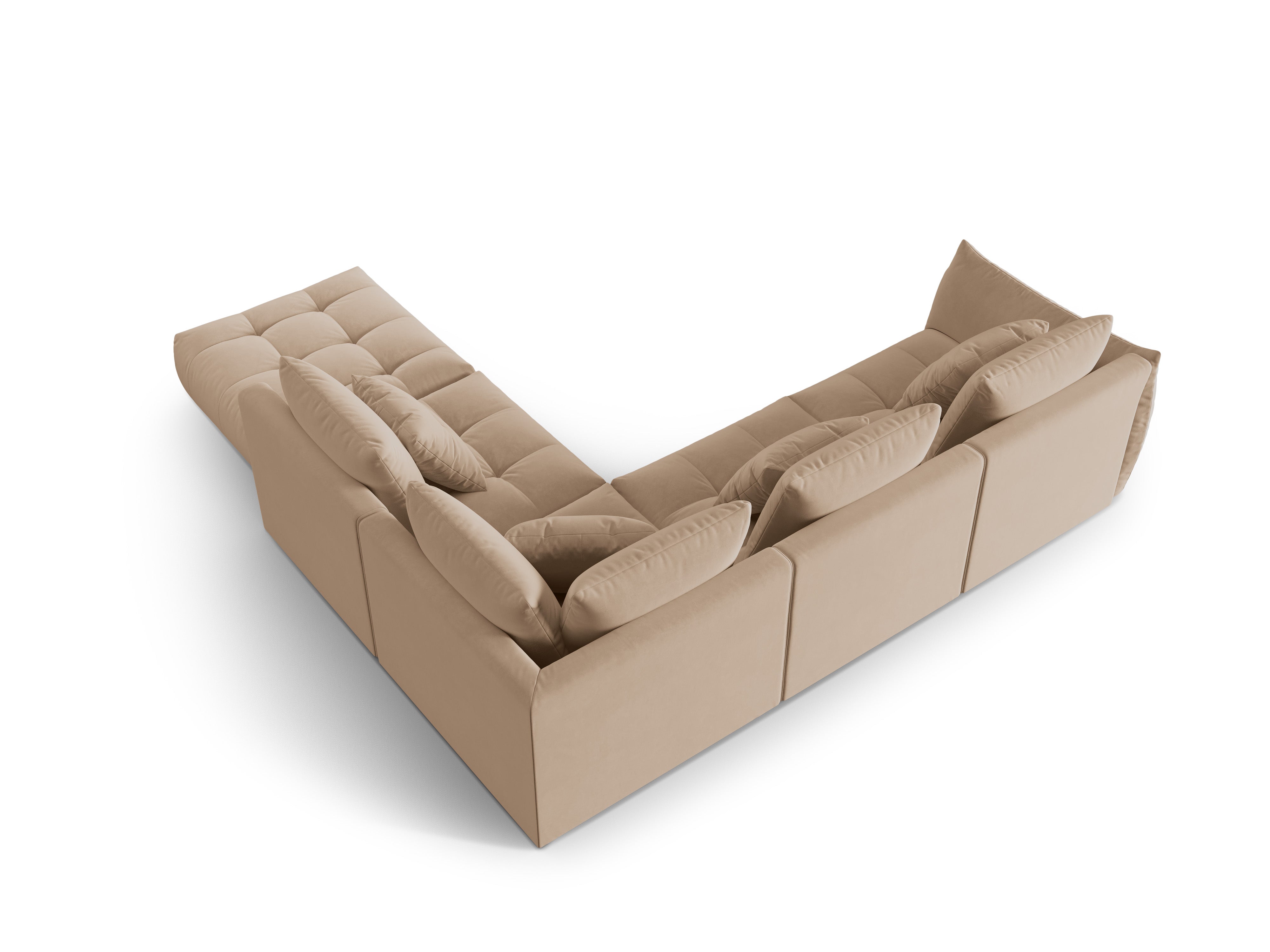 Modular velvet corner sofa for 4 people right-facing BLOOM sand