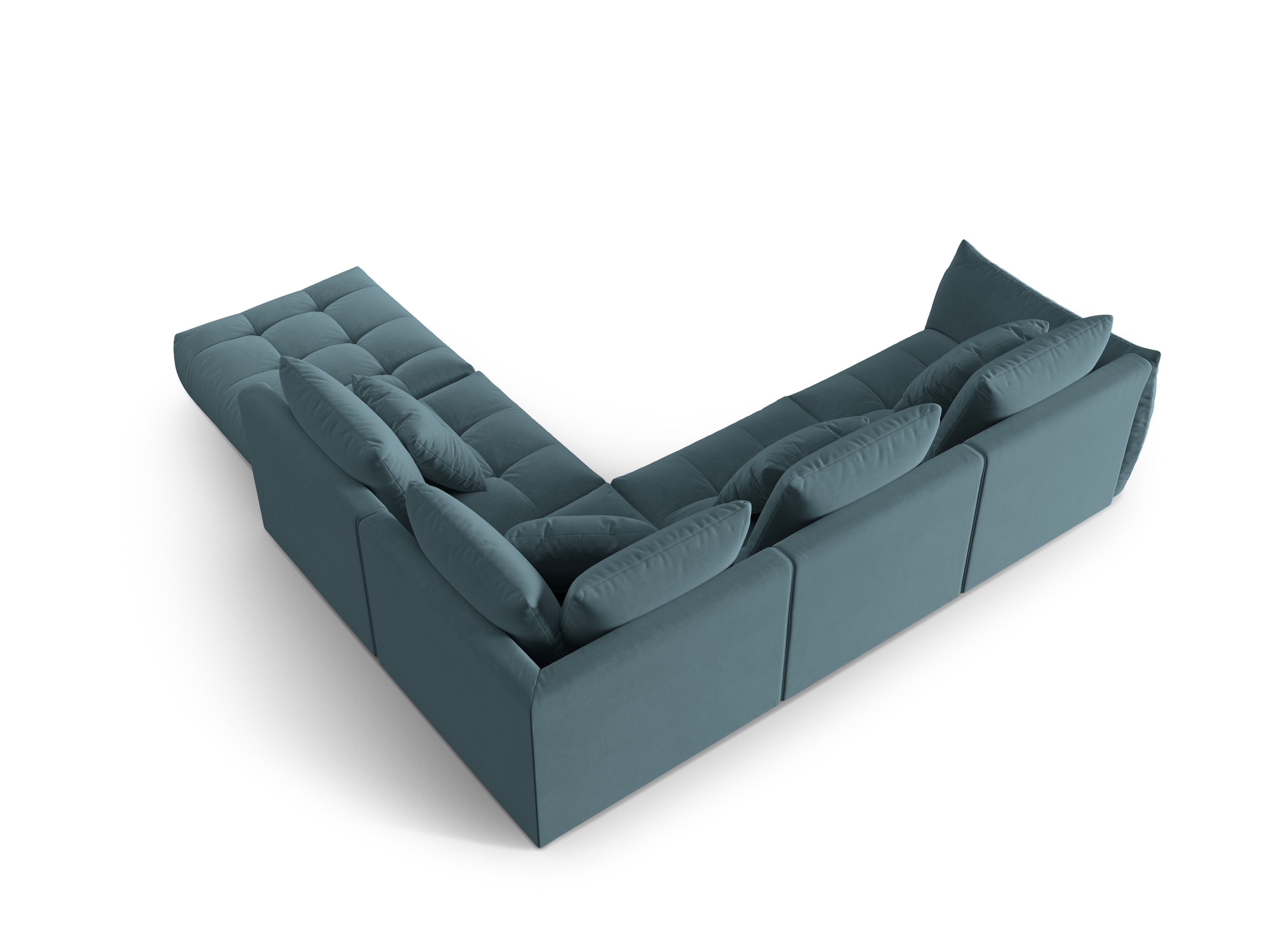 Modular velvet corner sofa for 4 people right-facing BLOOM light blue
