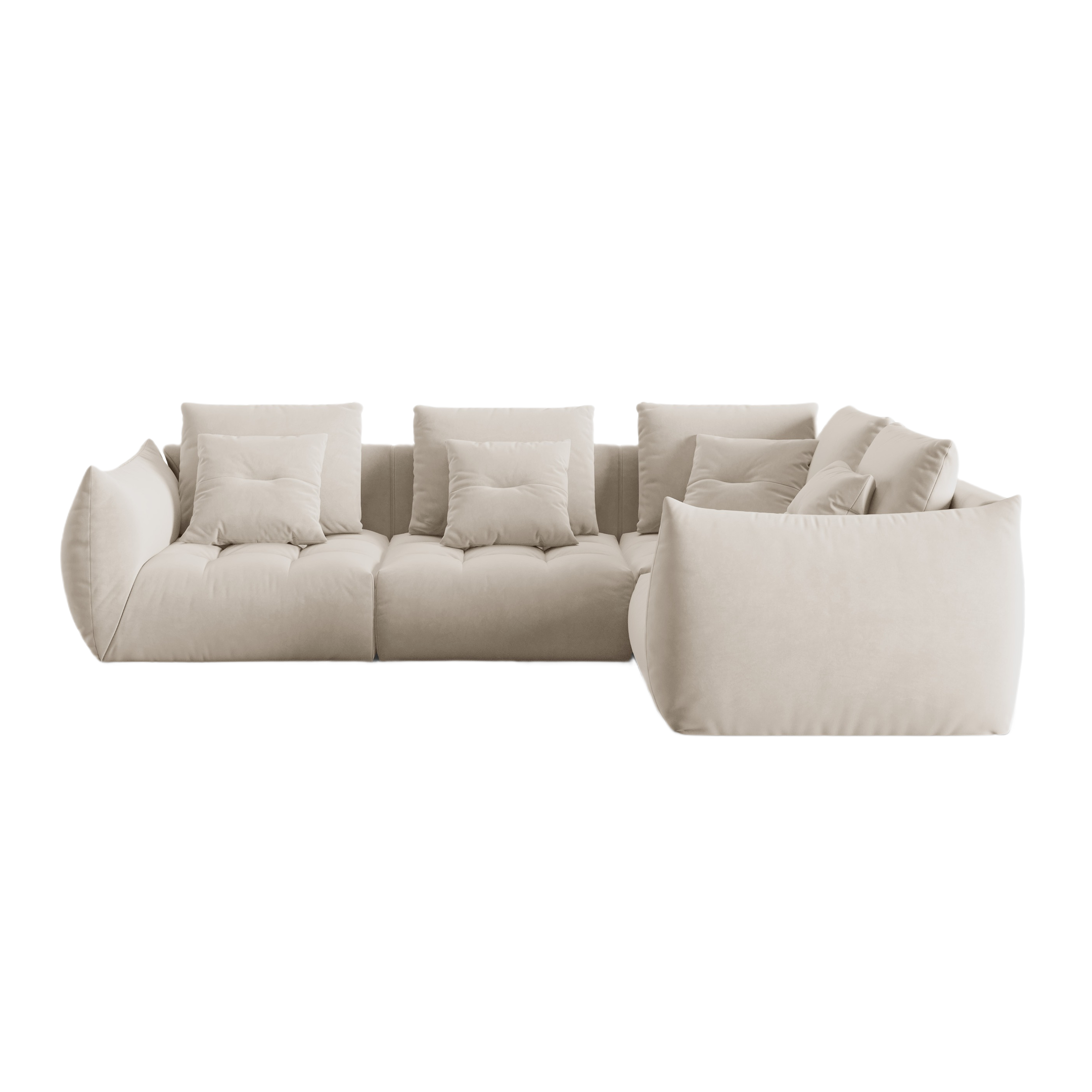 Modulaire fluwelen hoekbank voor 3 personen rechts BLOOM ecru