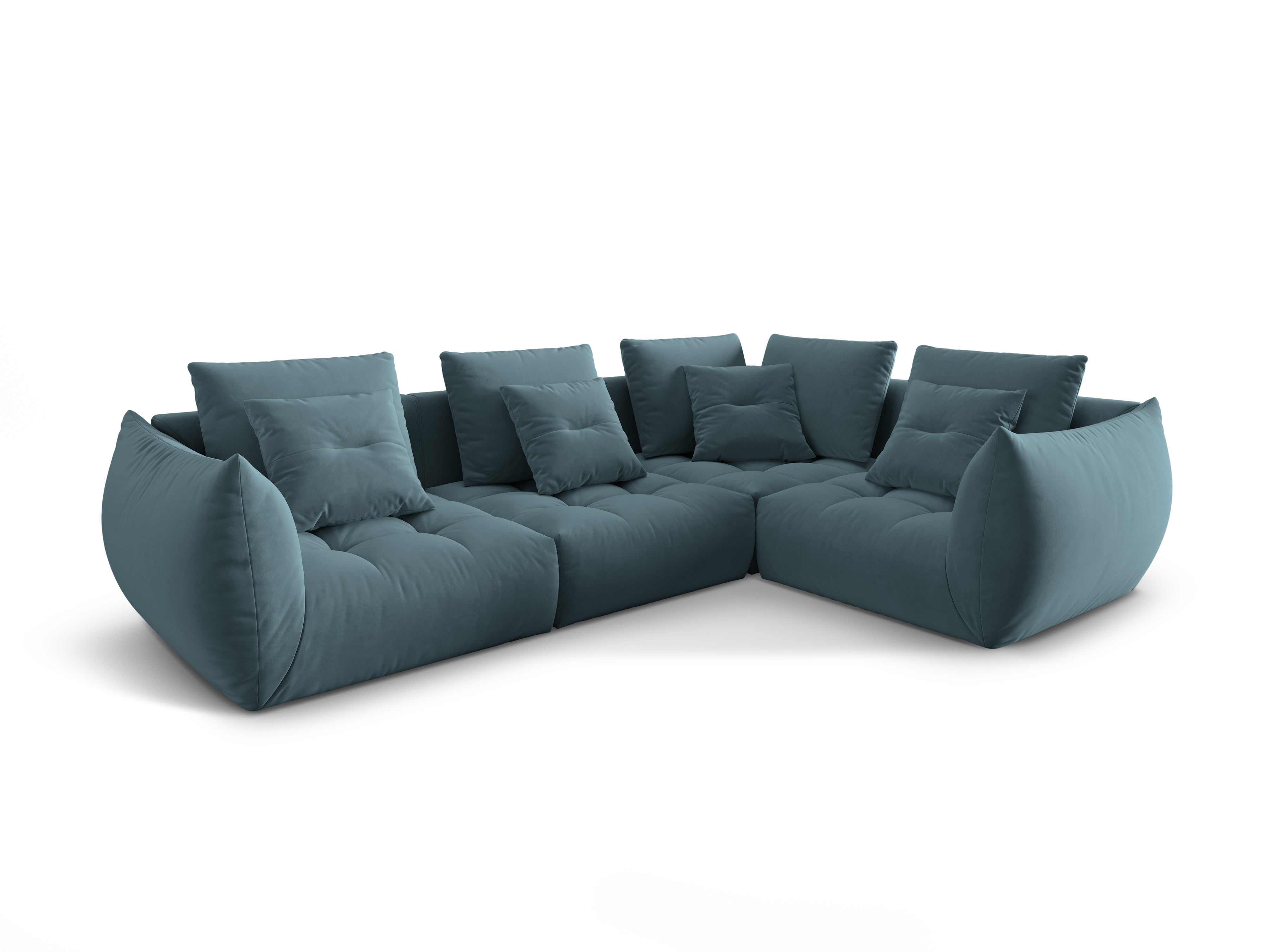 Modular Velvet Corner Sofa for 3 People Right-Hand Side BLOOM Light Blue