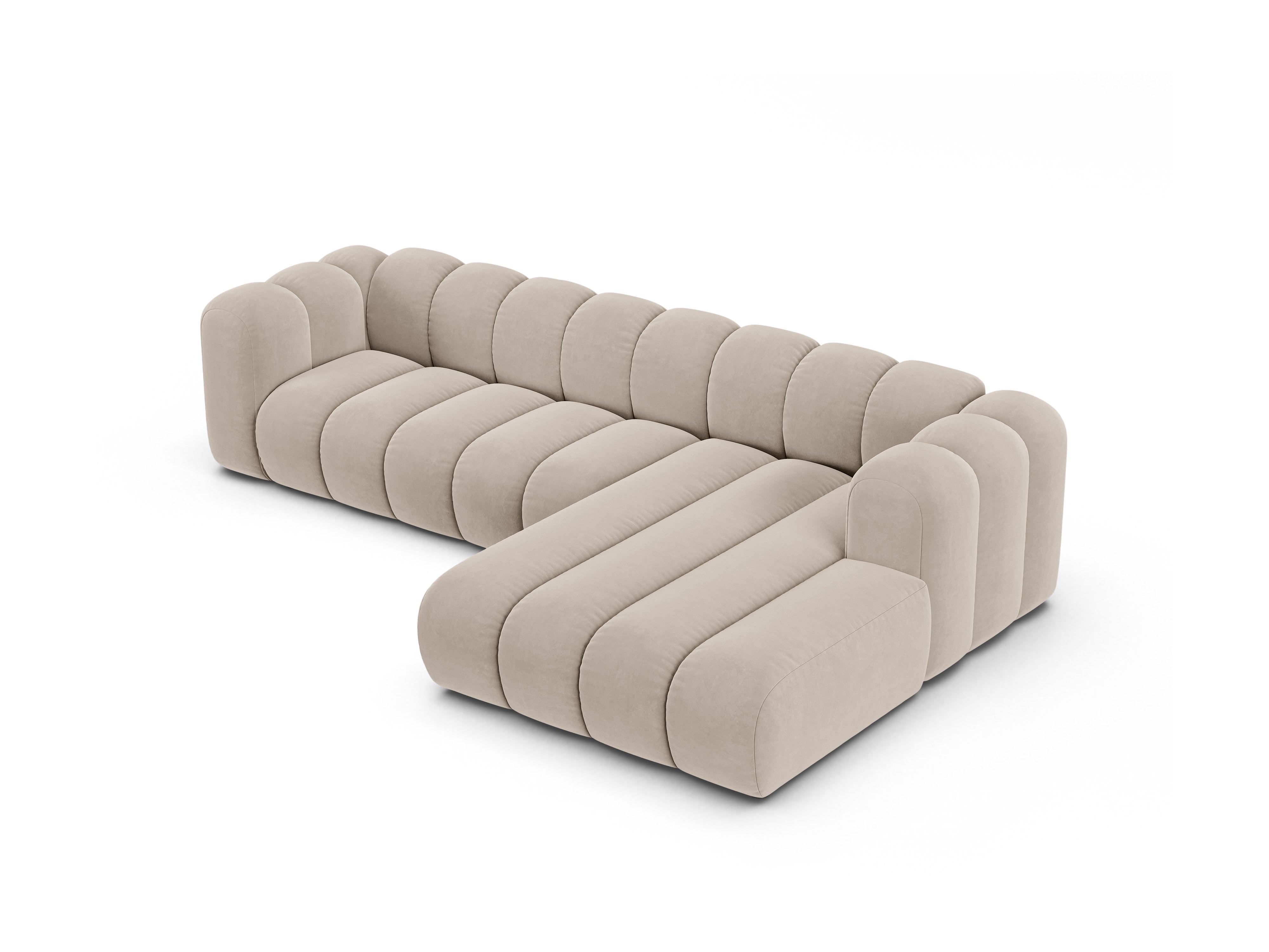 Narożnik aksamitny 4-osobowy prawostronny LUPINE beżowy – sofa narożna