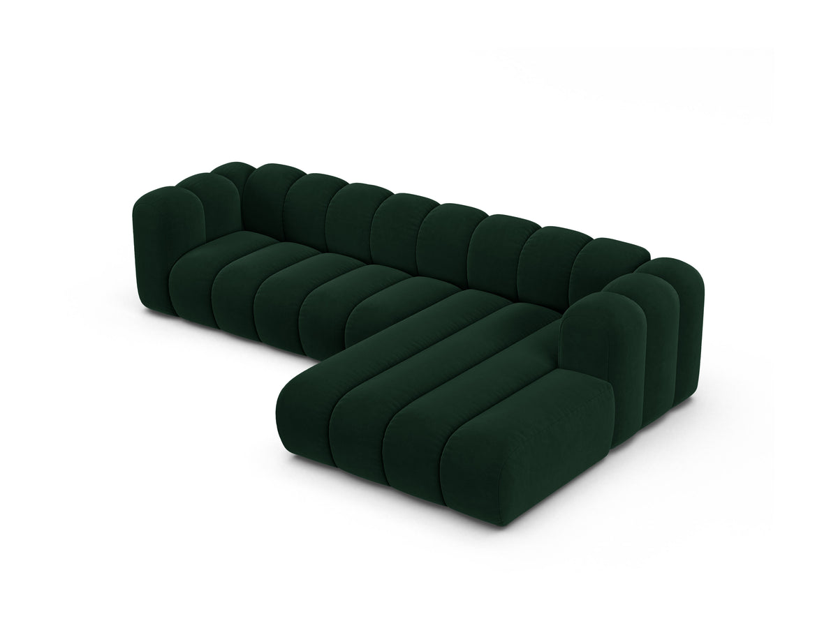 Narożnik aksamitny 4-osobowy prawostronny LUPINE butelkowy zielony – sofa narożna