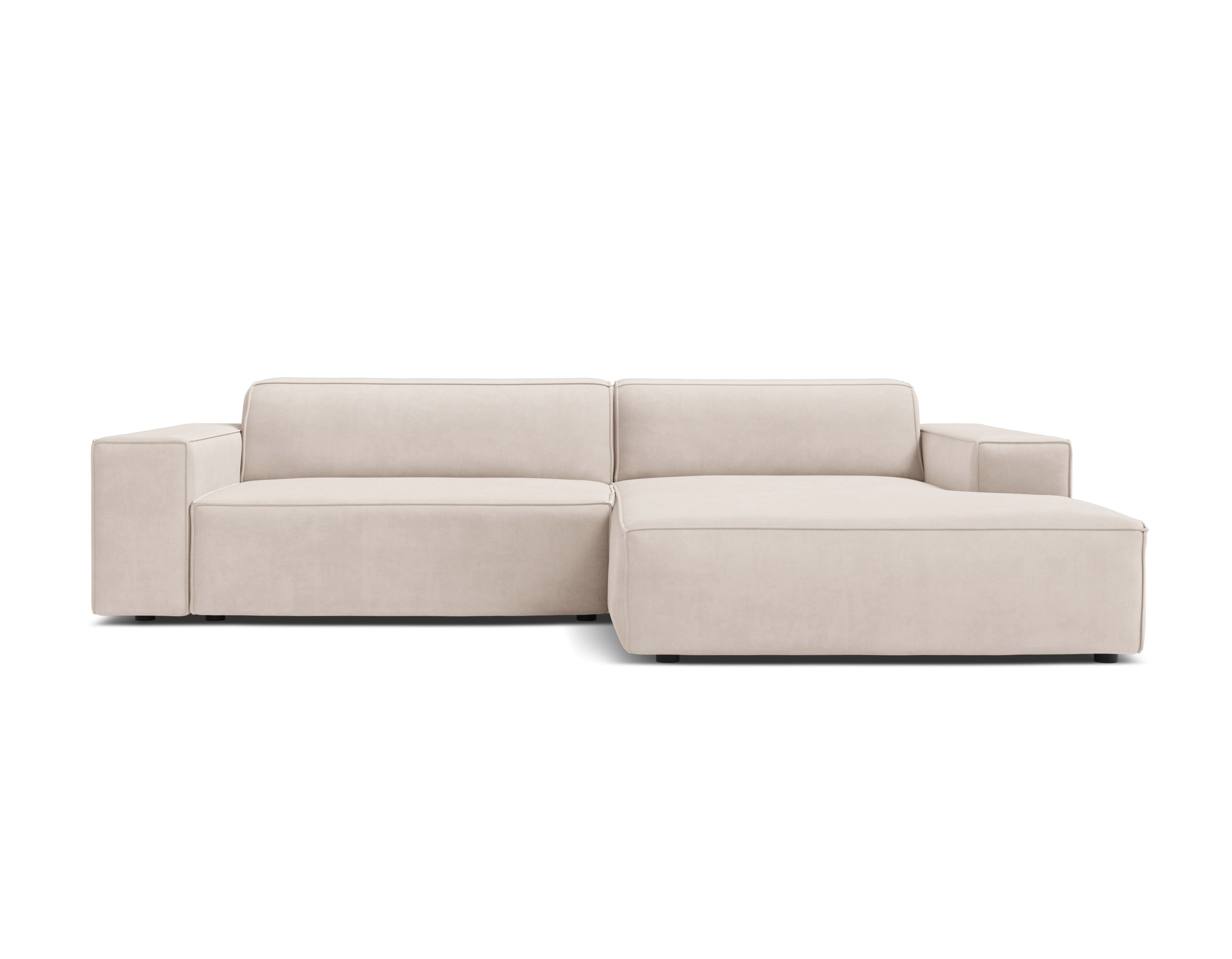Rechthoekige 3-zits hoekbank JODIE in lichtbeige velours
