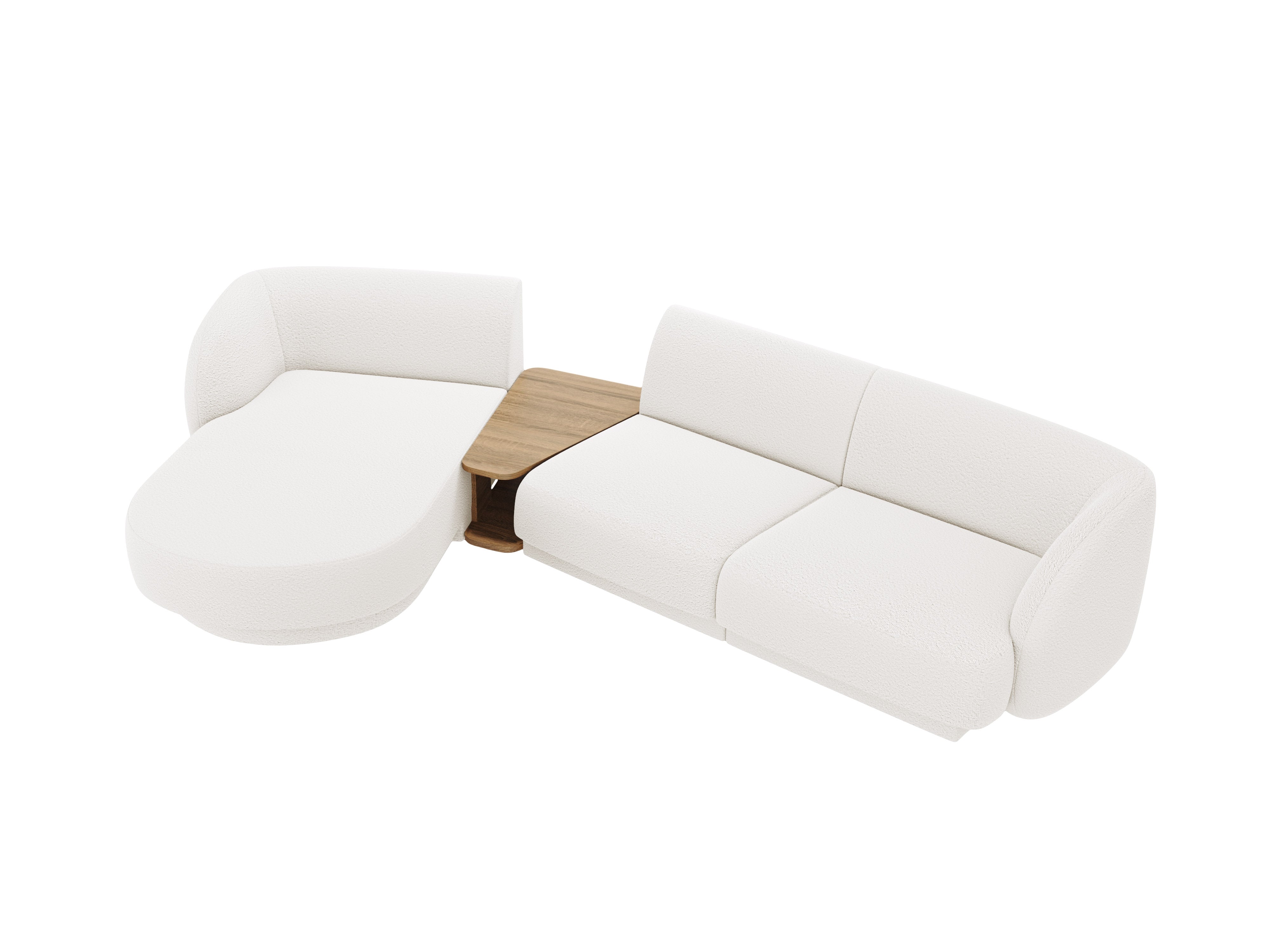 Modulares Ecksofa mit Tisch, 3-Sitzer, links, MILEY, weißes Boucle