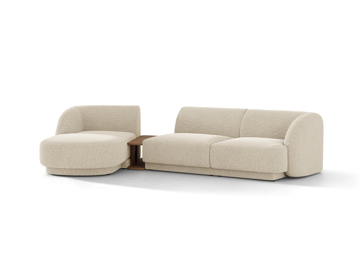 Narożnik modułowy ze stolikiem 3-osobowy lewostronny MILEY beżowy boucle – sofa narożna