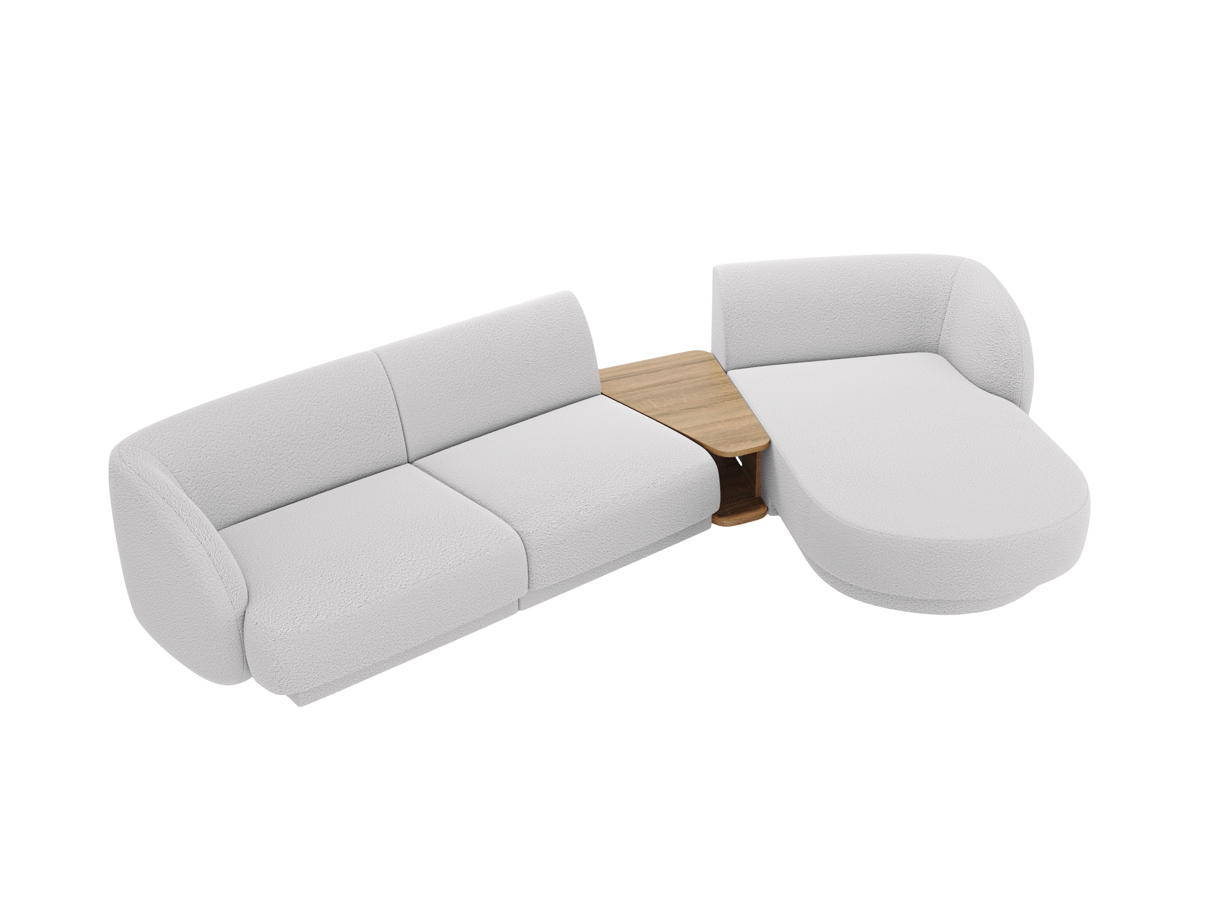Modulares Ecksofa mit Tisch, 3-Sitzer, rechtsseitig, MILEY, hellgraue Boucle
