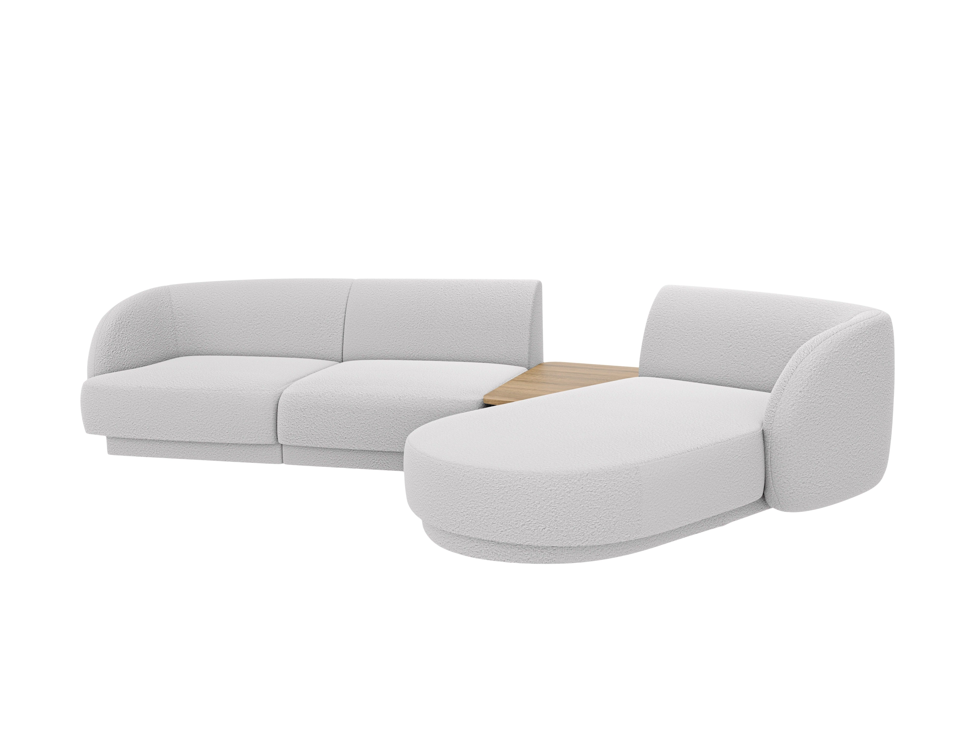 Modulares Ecksofa mit Tisch, 3-Sitzer, rechtsseitig, MILEY, hellgraue Boucle