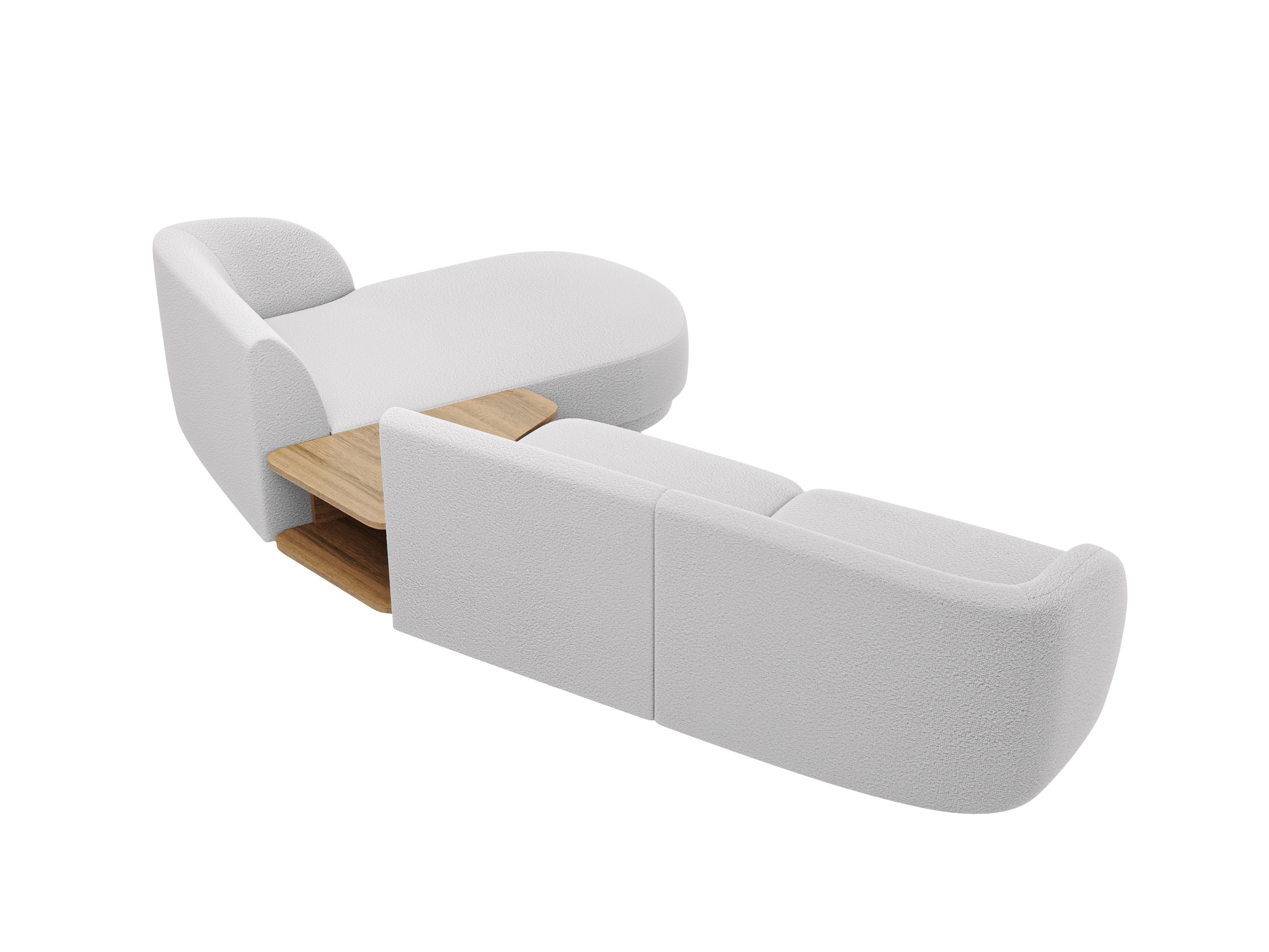 Modulares Ecksofa mit Tisch, 3-Sitzer, rechtsseitig, MILEY, hellgraue Boucle