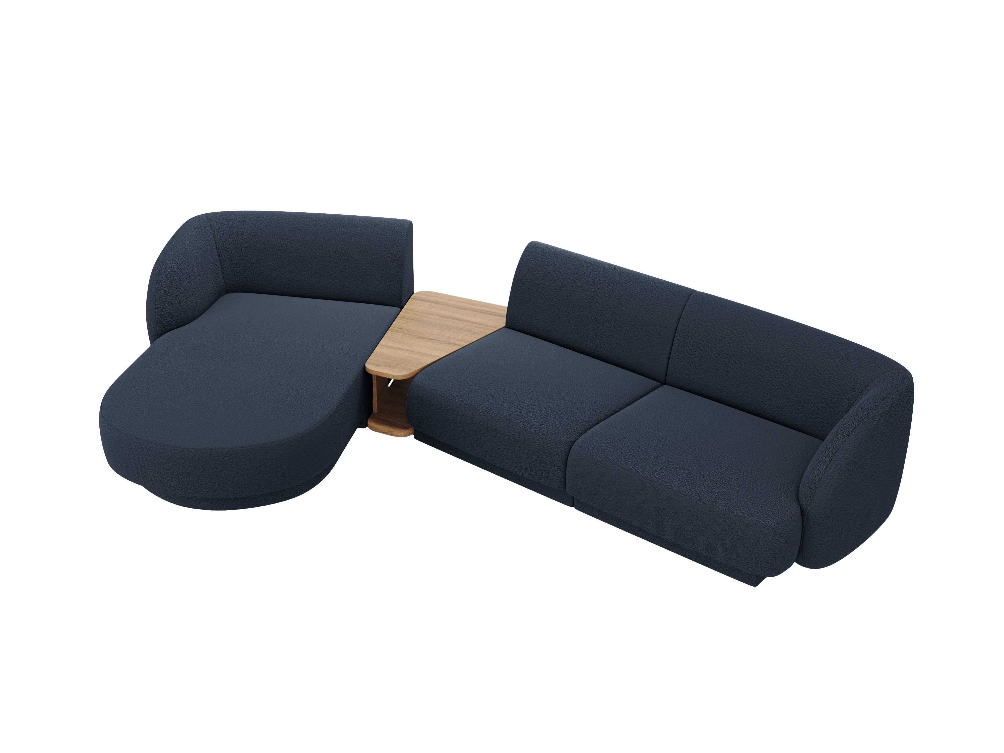 Modulares Ecksofa mit Tisch, 3-Sitzer, linksseitig, MILEY, dunkelblau Boucle