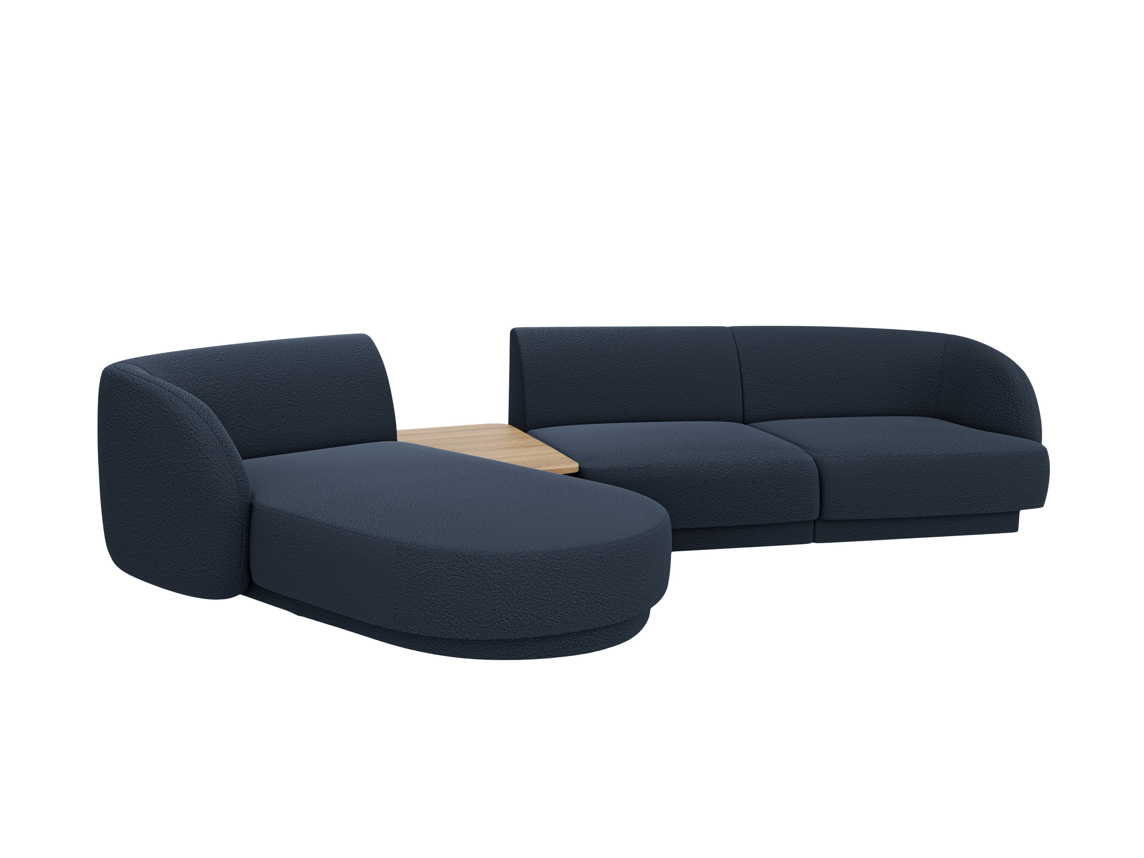 Modulares Ecksofa mit Tisch, 3-Sitzer, linksseitig, MILEY, dunkelblau Boucle