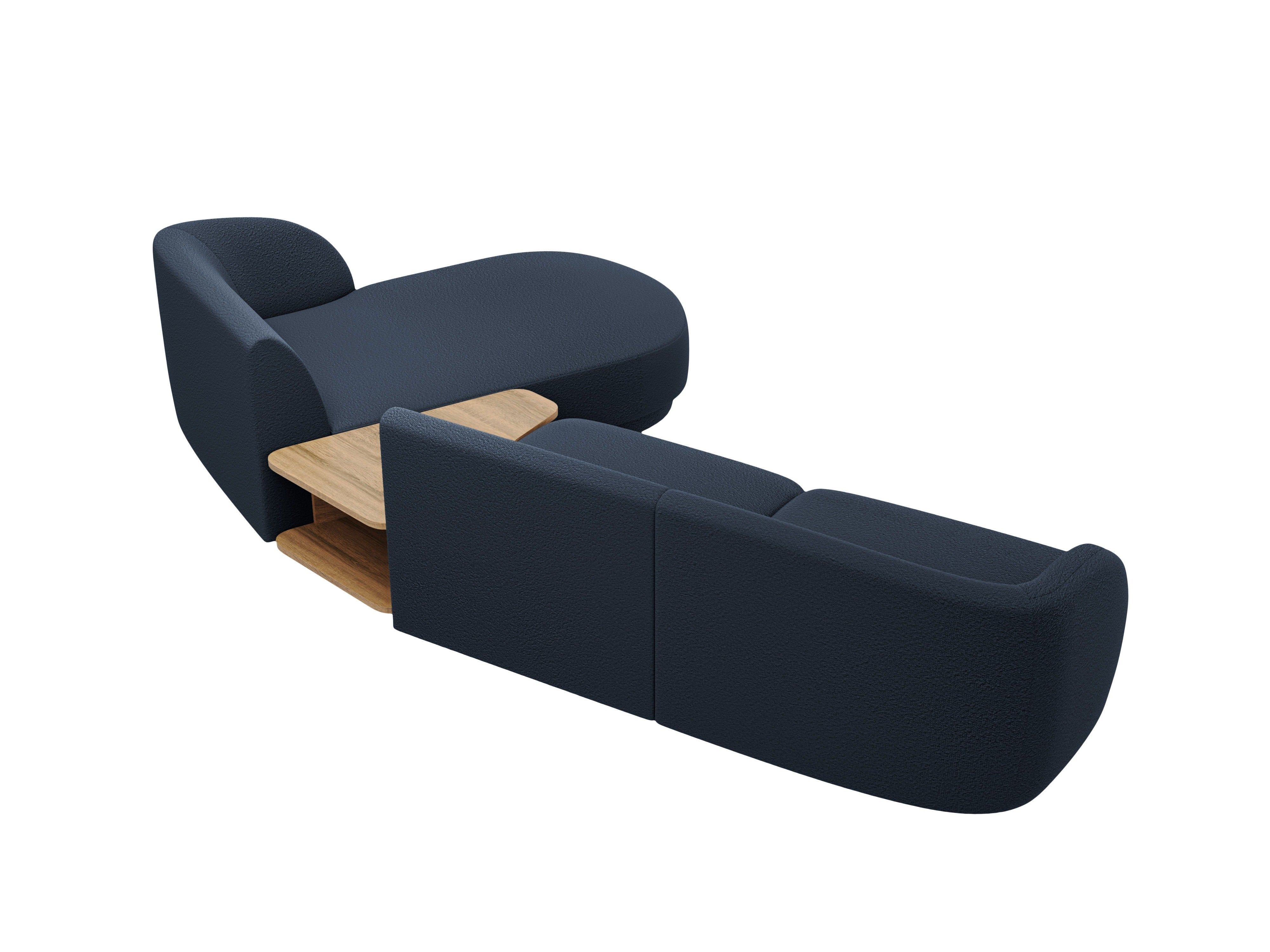 Modulaire hoekbank met tafel 3-zits rechts MILEY donkerblauwe boucle