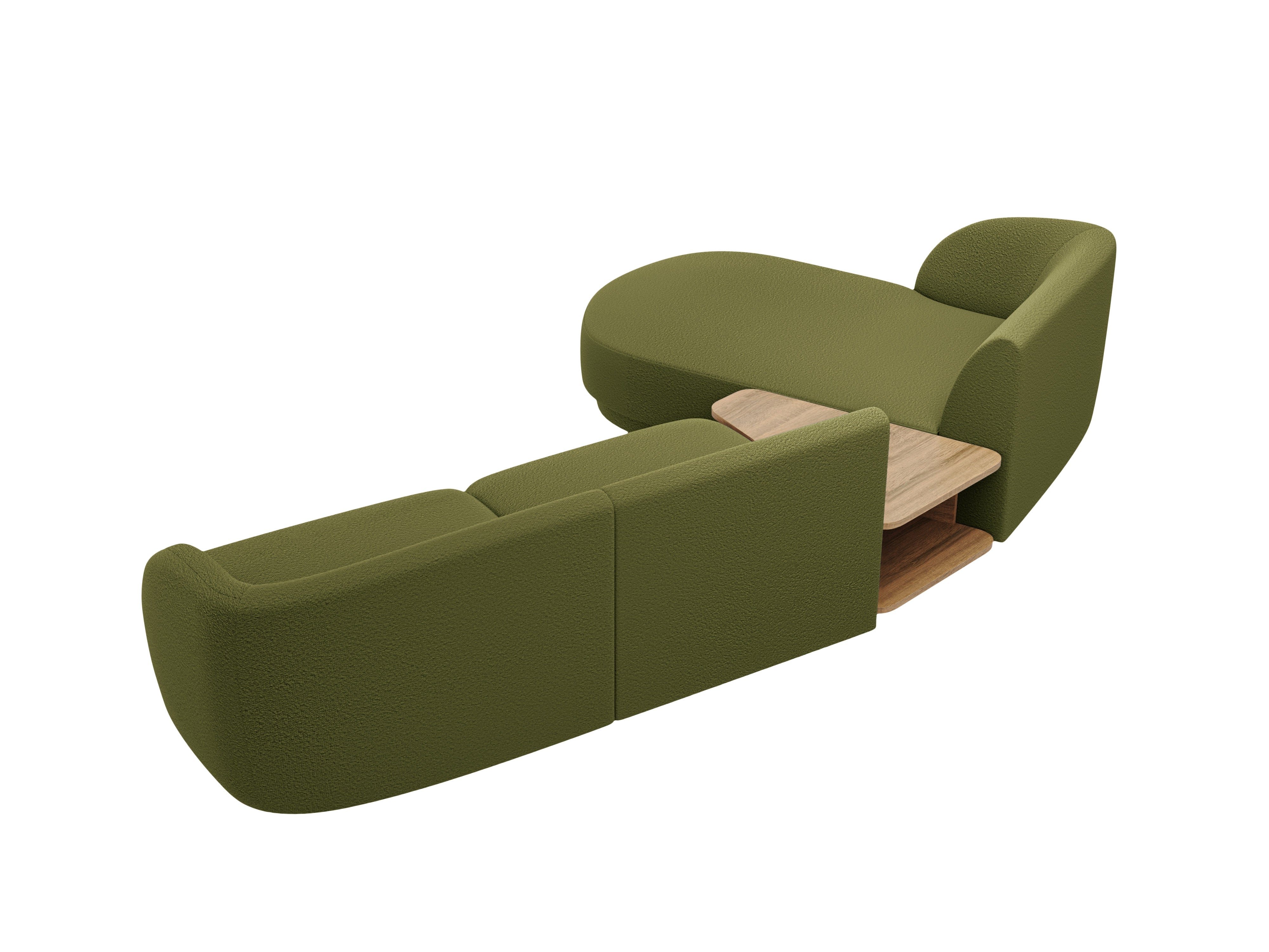 Modular corner sofa with table 3-seater left-sided MILEY green boucle
