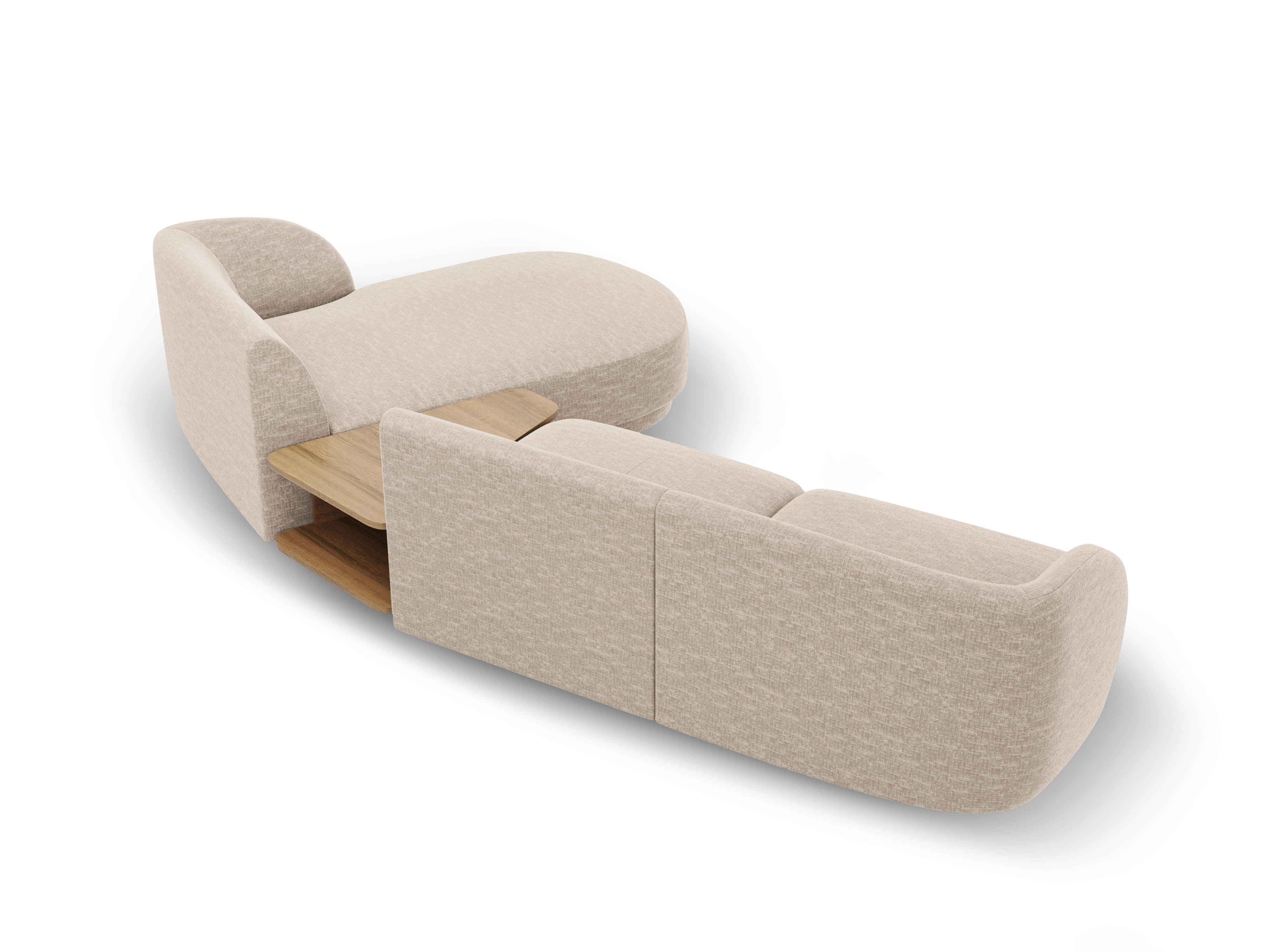 Modulares Ecksofa mit Tisch 3-Sitzer rechts MILEY beige schimmernder Chenille