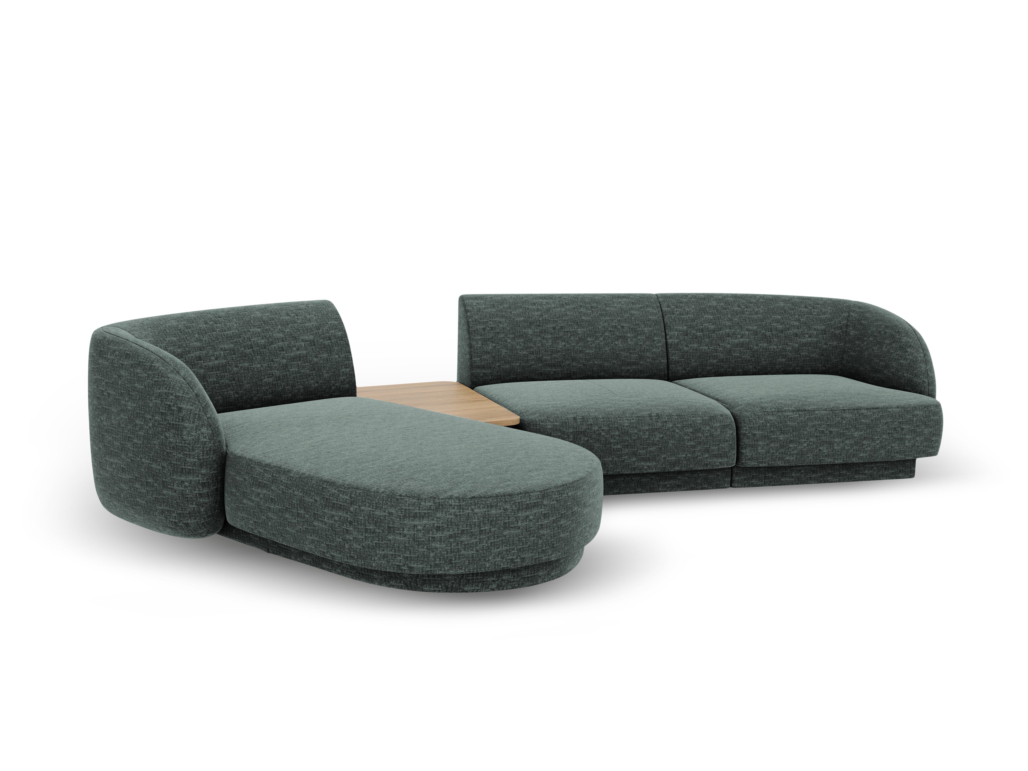 Modular corner sofa with table 3-seater left-sided MILEY petrol silky chenille