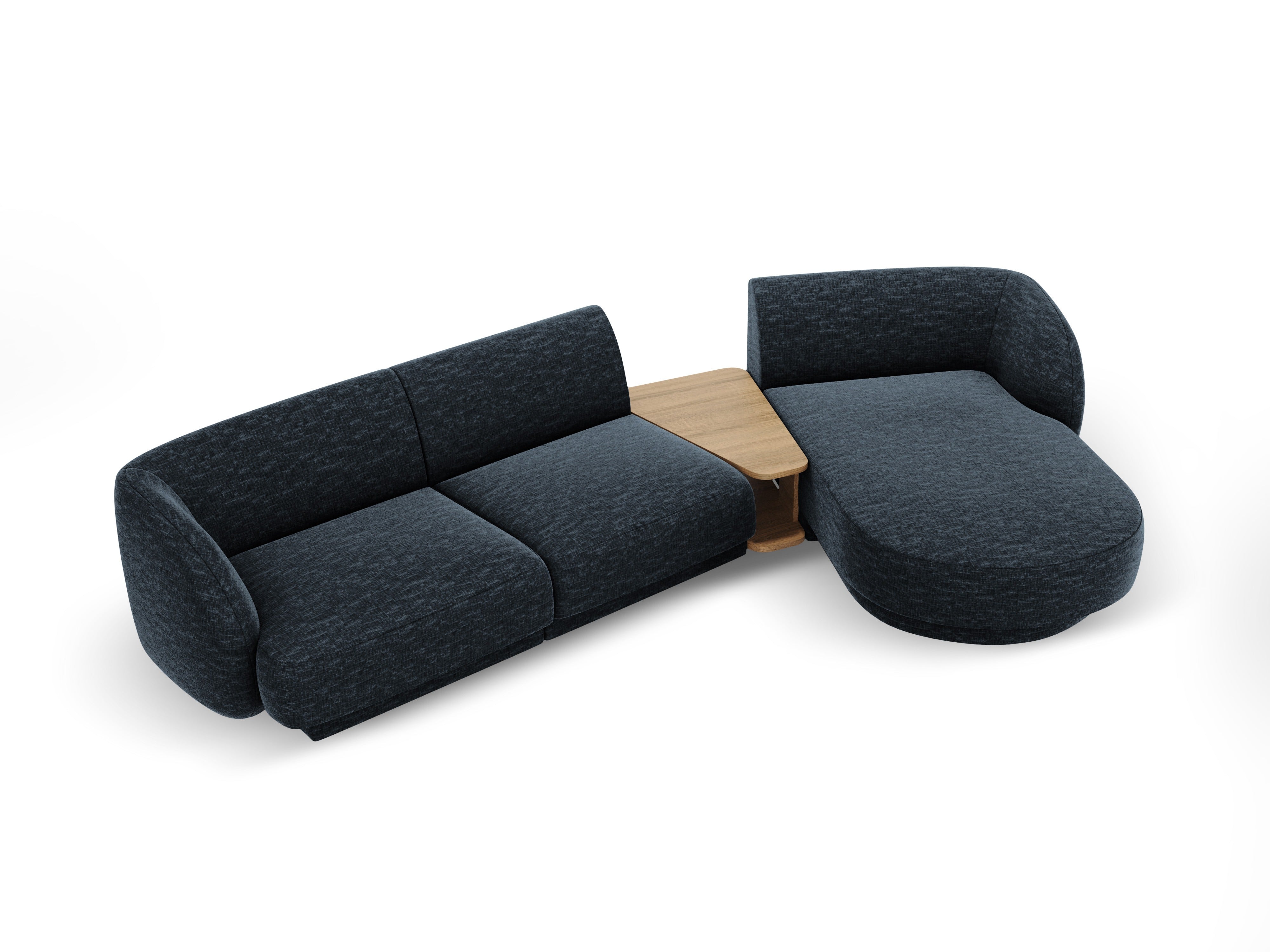 Modulares Ecksofa mit Tisch 3-Sitzer rechts MILEY königsblau samtig