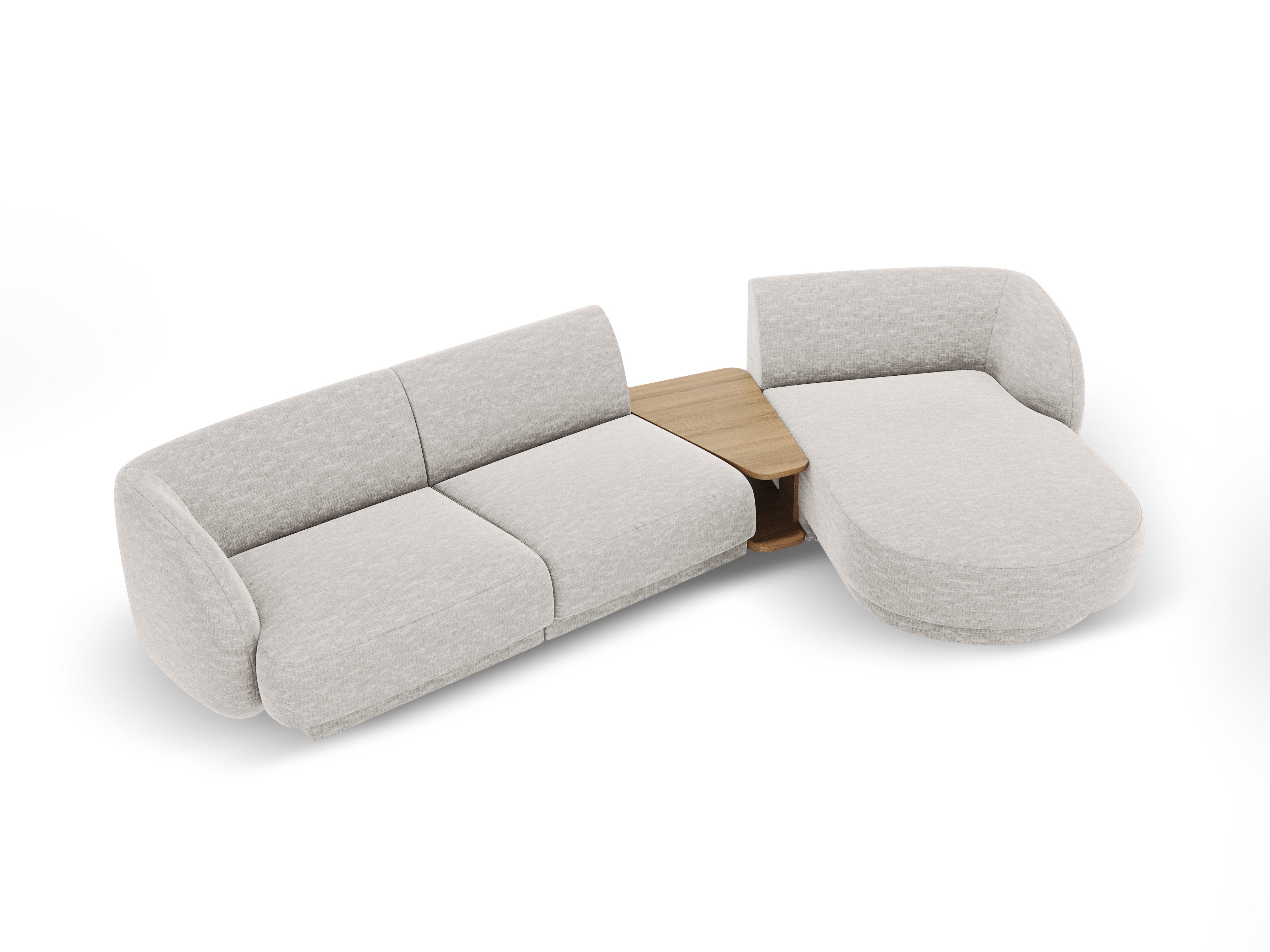 Modulares Ecksofa mit Tisch 3-sitzig rechts MILEY hellgrau schimmernder Chenille