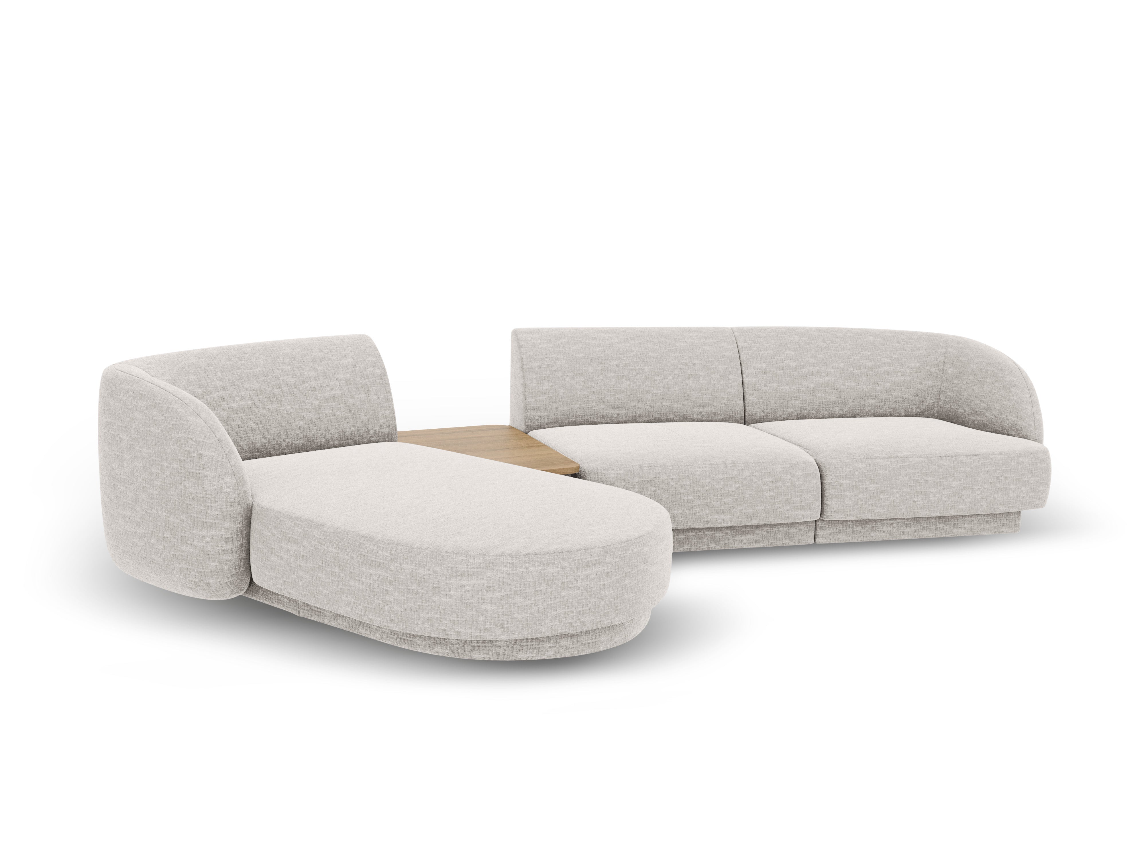 Modular corner sofa with table 3-seater left-sided MILEY light gray silky chenille