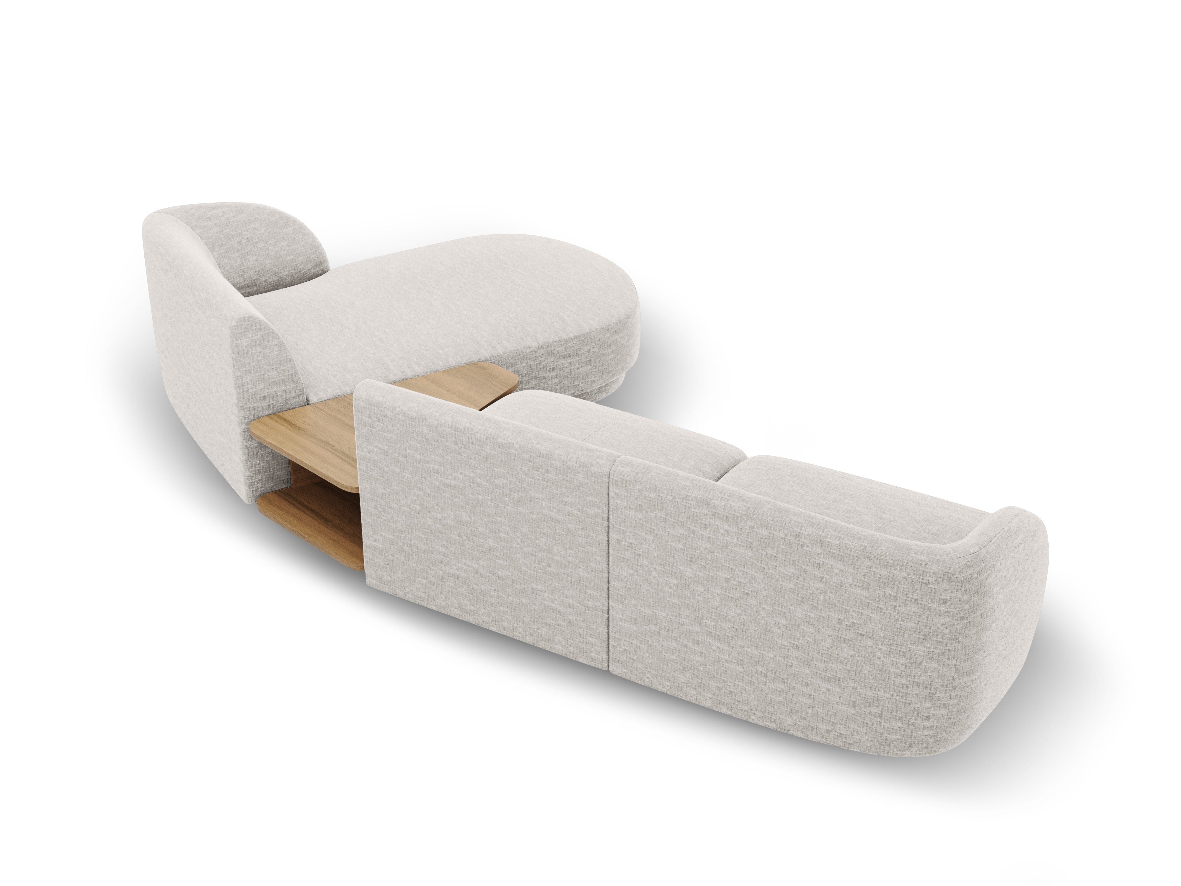 Modulares Ecksofa mit Tisch 3-sitzig rechts MILEY hellgrau schimmernder Chenille