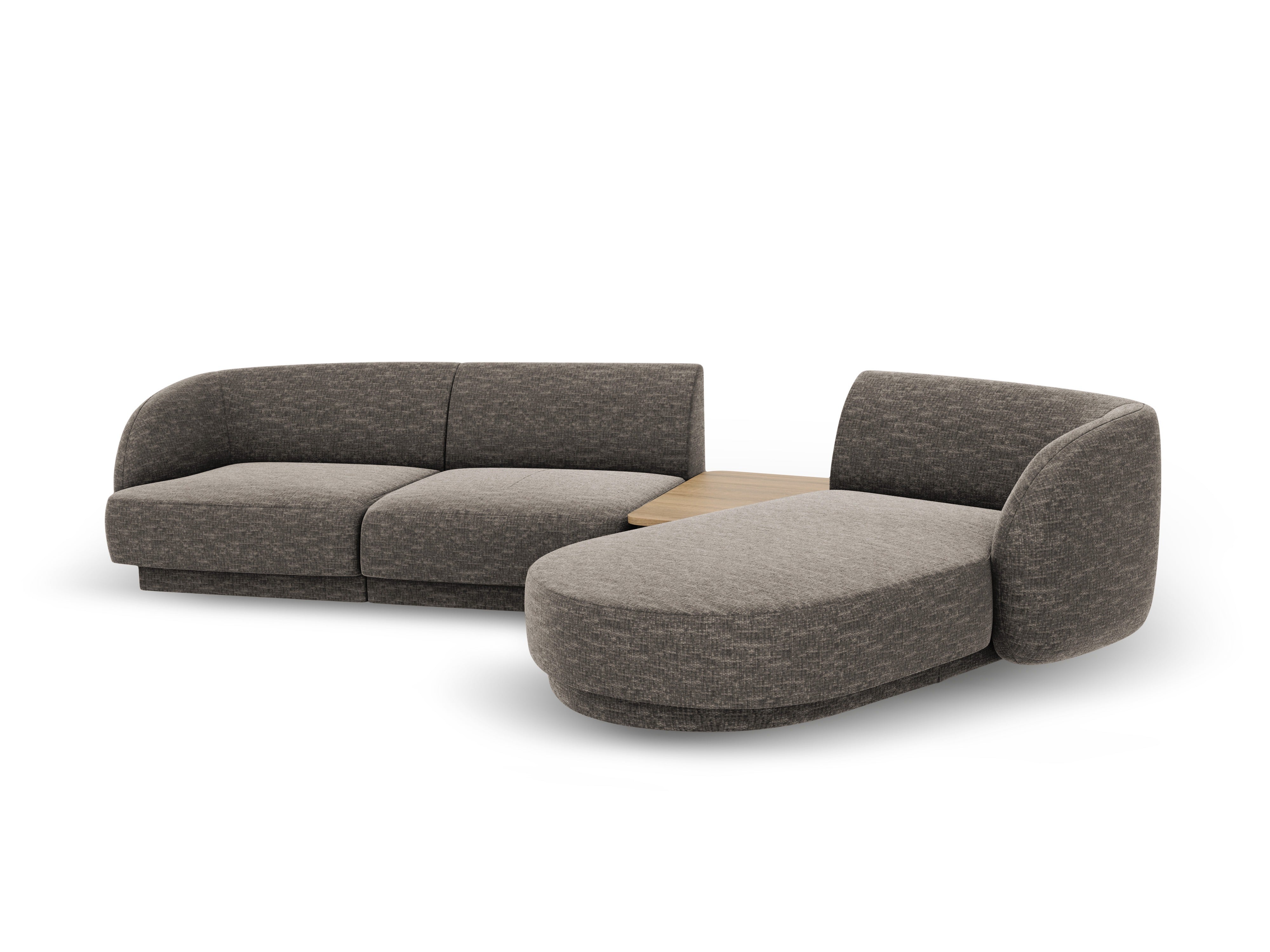 Modulares Ecksofa mit Tisch, 3-Sitzer, rechtsseitig, MILEY, graues Chenille, seidig
