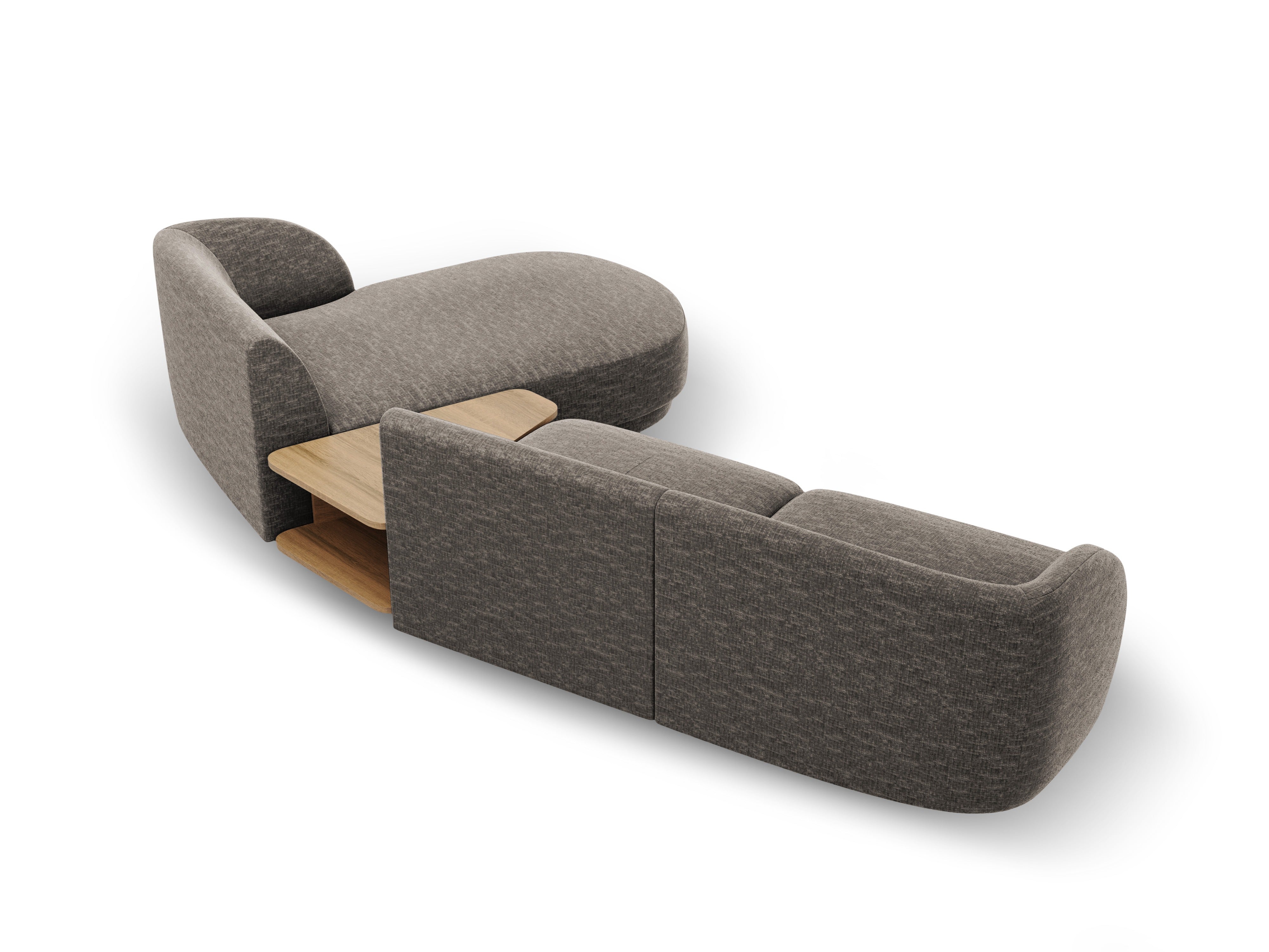 Modulares Ecksofa mit Tisch, 3-Sitzer, rechtsseitig, MILEY, graues Chenille, seidig