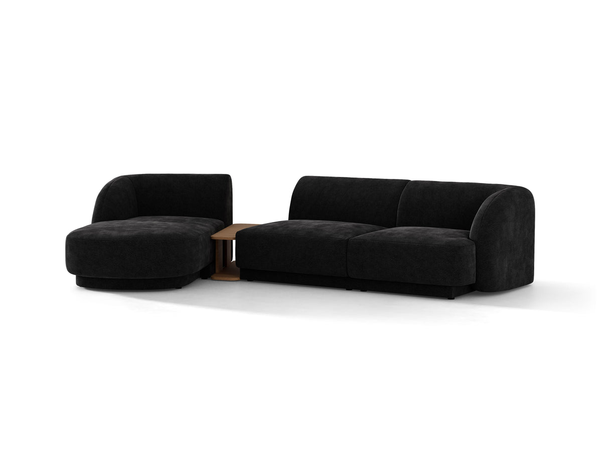 Narożnik modułowy ze stolikiem 3-osobowy lewostronny MILEY czarny szenil jedwabisty – sofa narożna